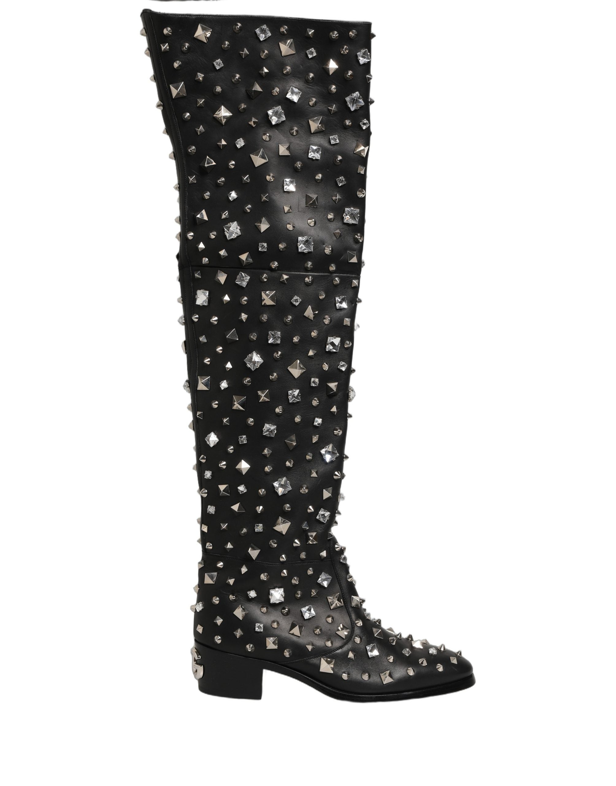 Dolce & Gabbana Black Crystal Embellished High Boots Shoes