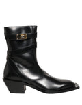 Dolce & Gabbana Black Leather DG Plaque Mid Calf Boots Shoes