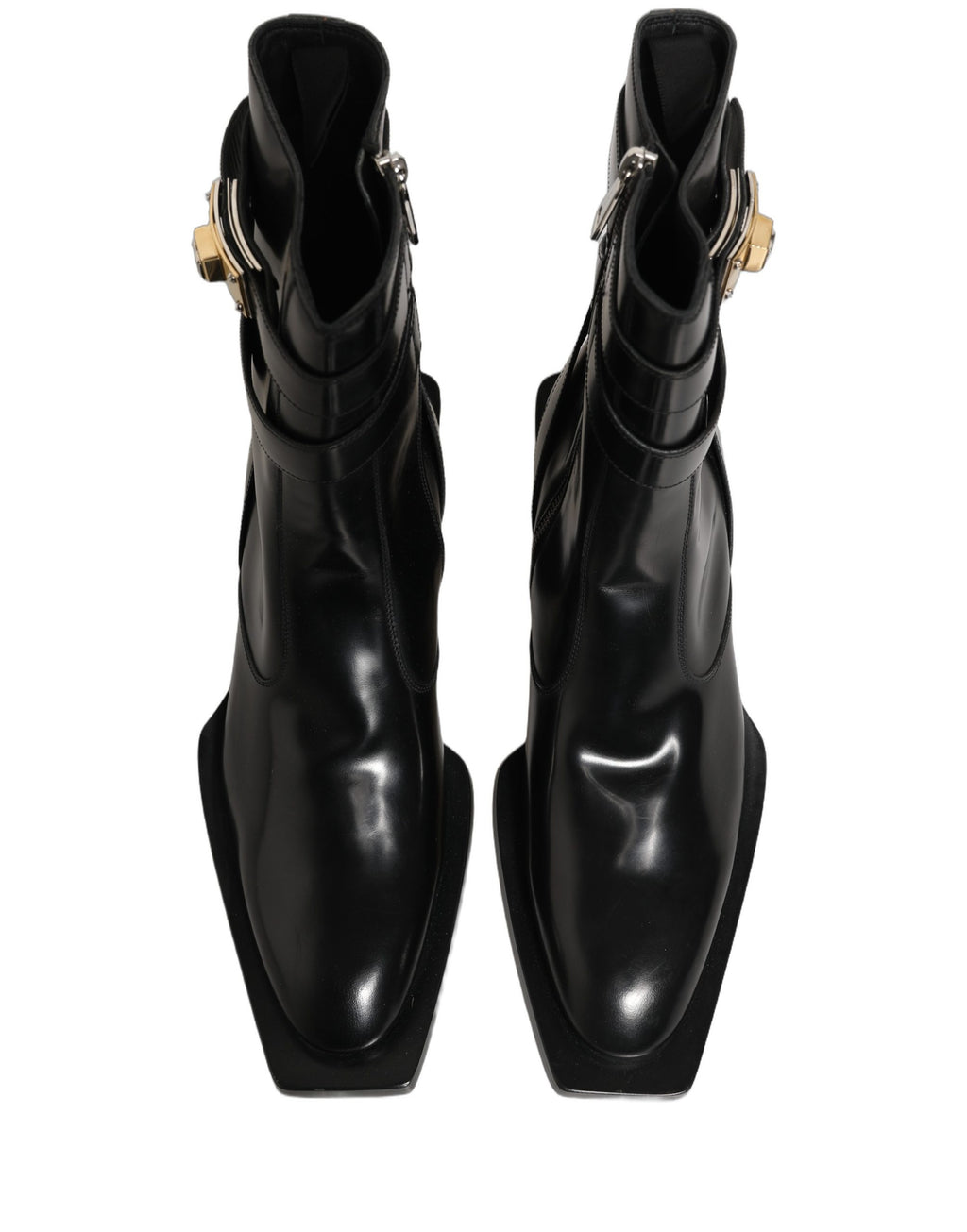Dolce & Gabbana Black Leather DG Plaque Mid Calf Boots Shoes