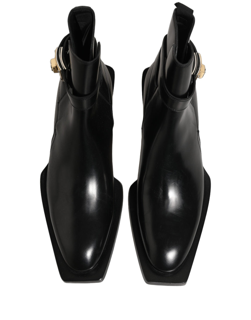 Dolce & Gabbana Black Leather DG Plaque Ankle Boots Shoes