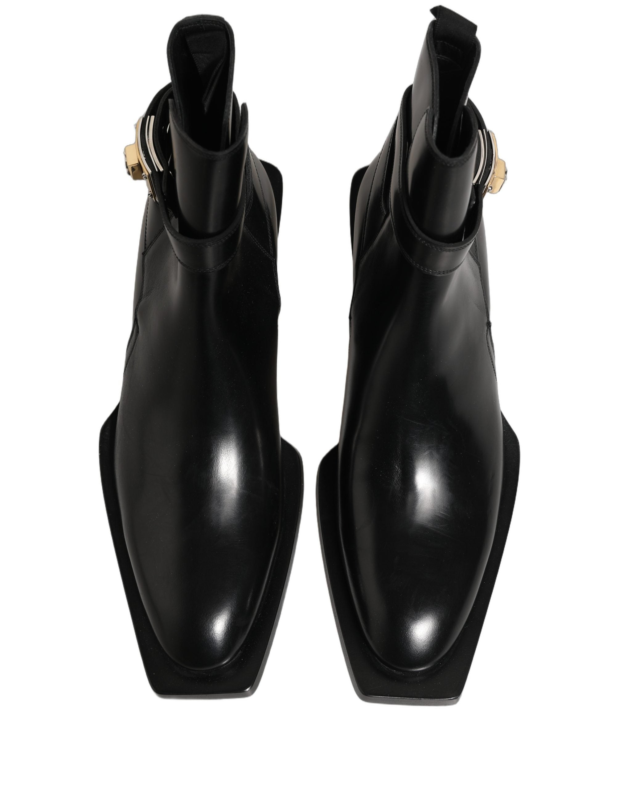 Dolce & Gabbana Black Leather DG Plaque Ankle Boots Shoes