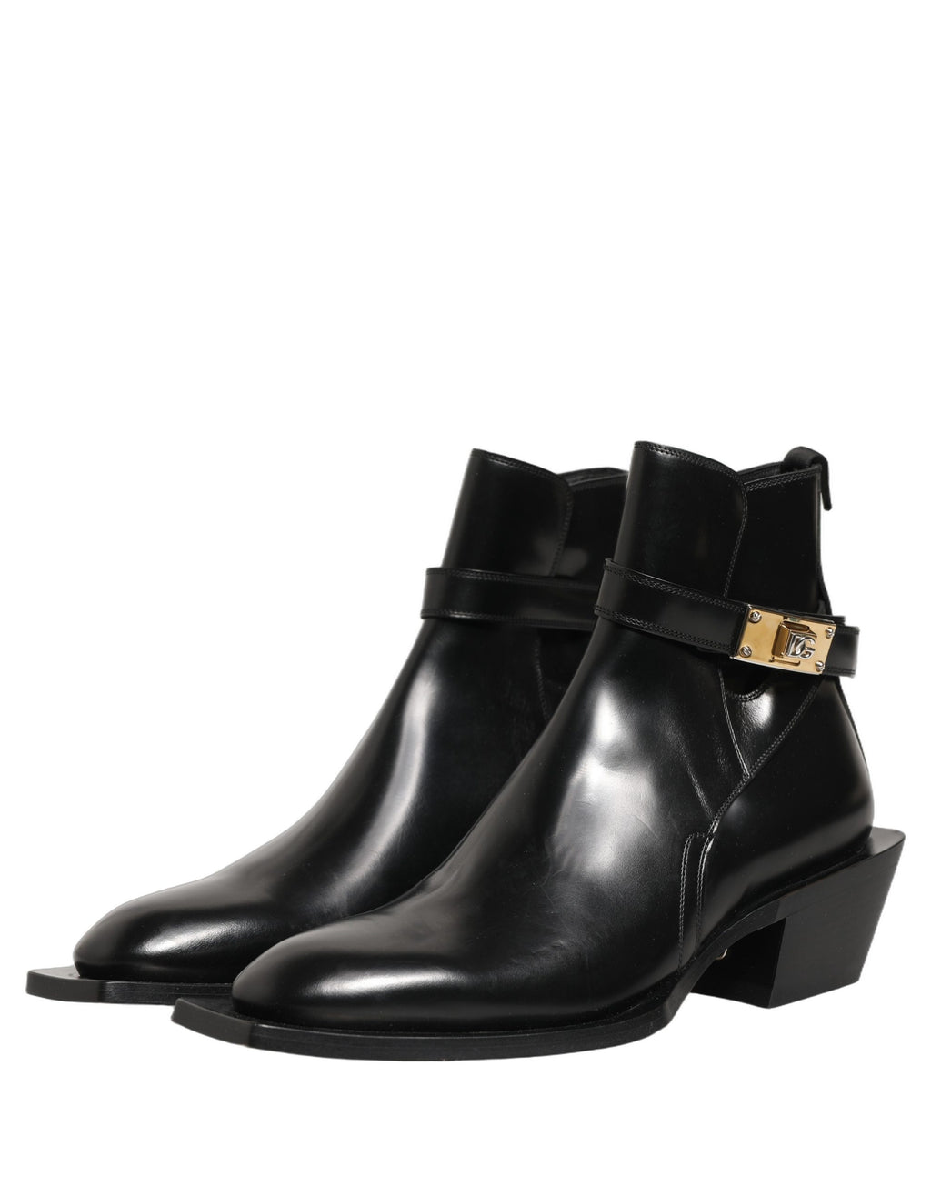 Dolce & Gabbana Black Leather DG Plaque Ankle Boots Shoes