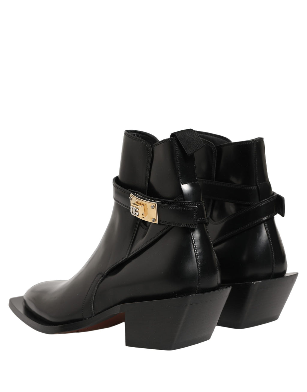 Dolce & Gabbana Black Leather DG Plaque Ankle Boots Shoes