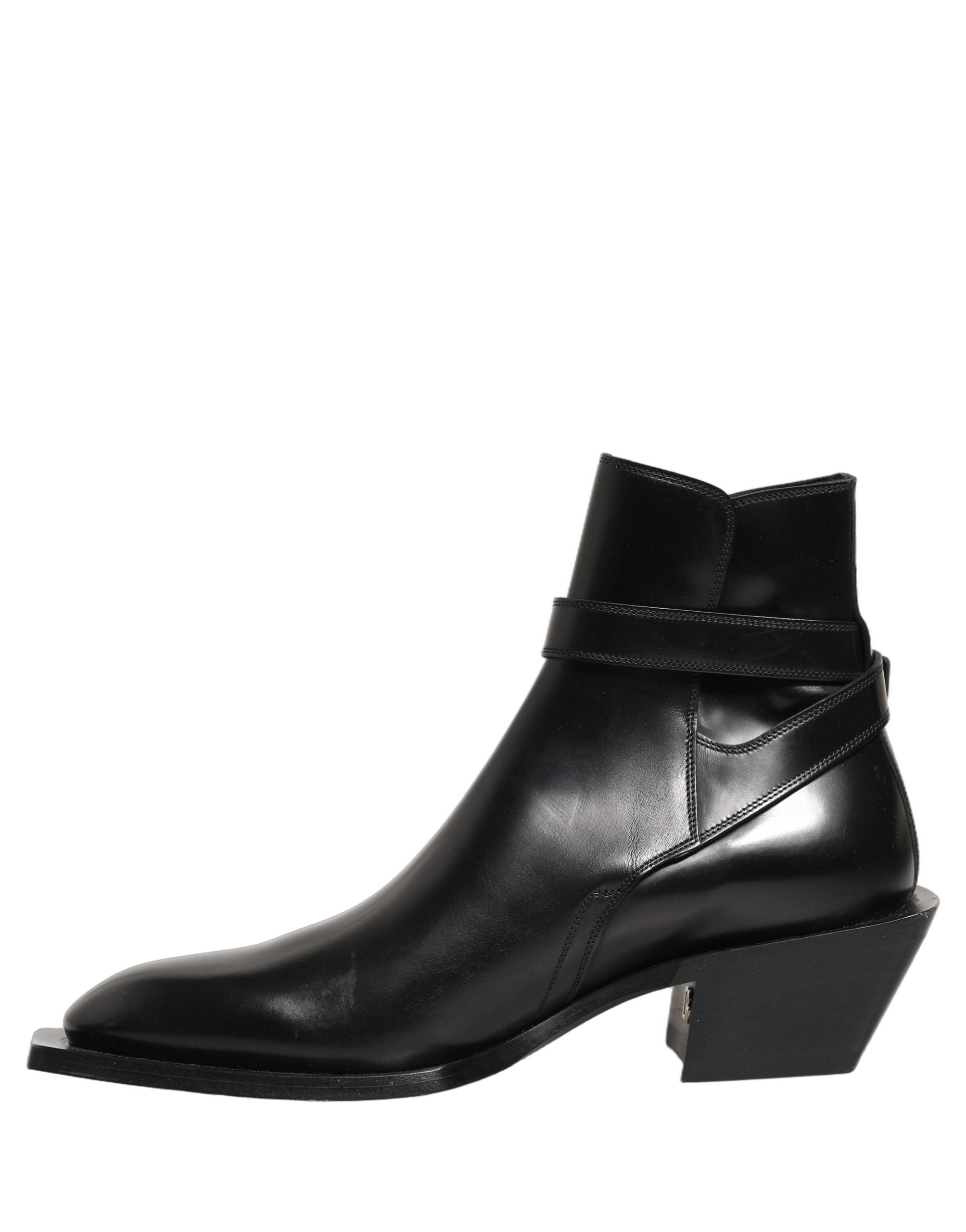 Dolce & Gabbana Black Leather DG Plaque Ankle Boots Shoes
