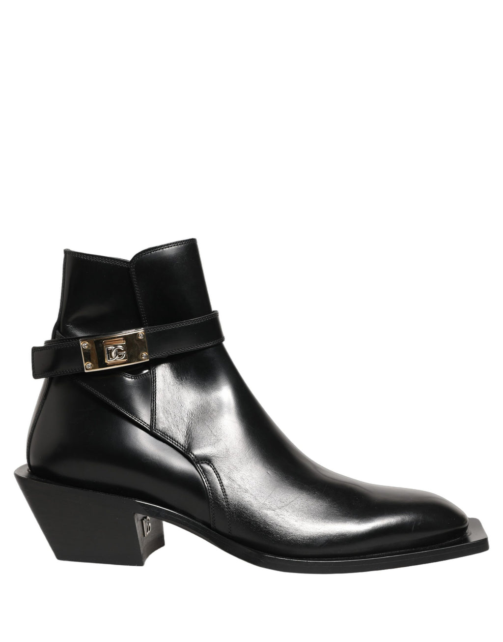 Dolce & Gabbana Black Leather DG Plaque Ankle Boots Shoes
