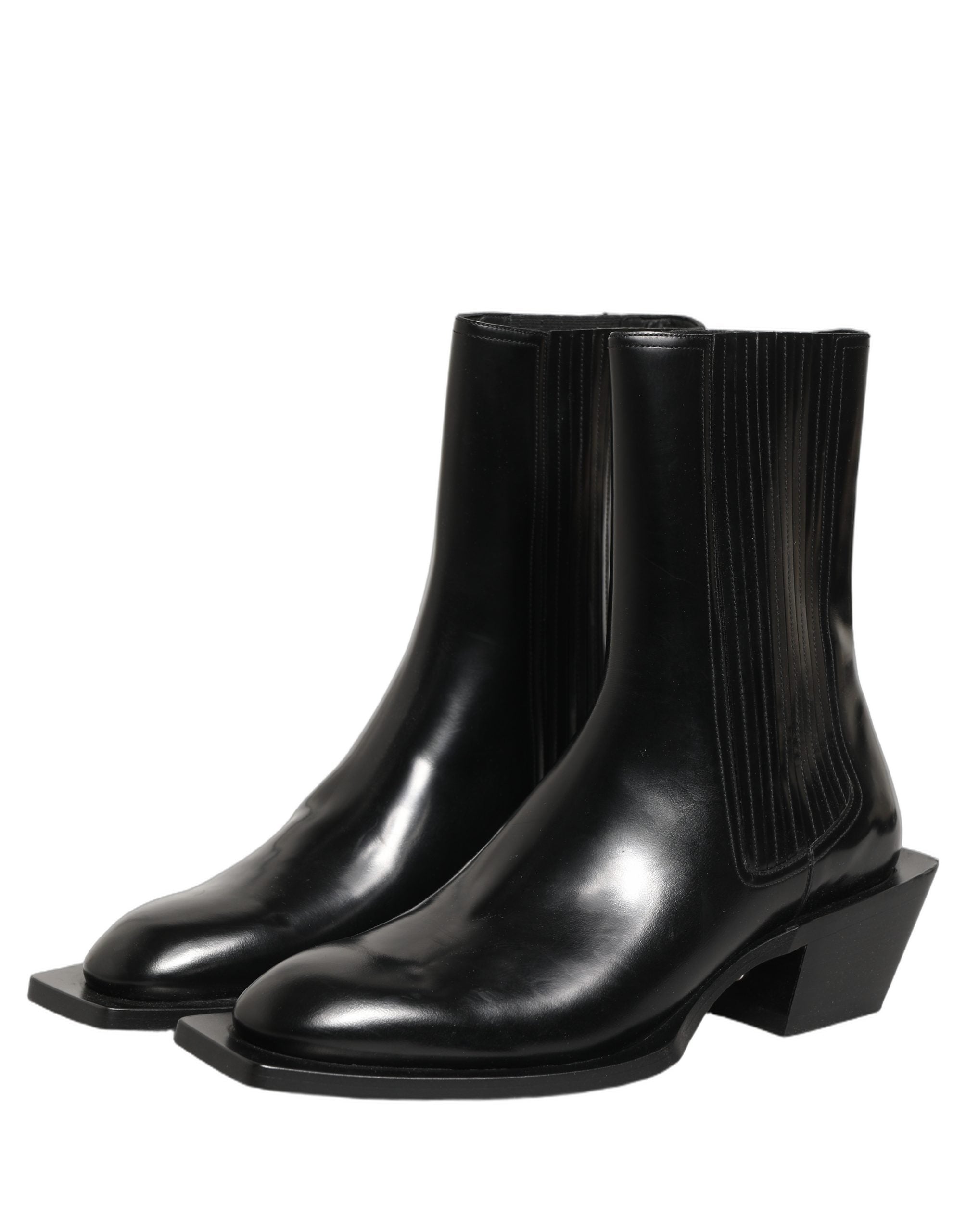 Dolce & Gabbana Black Leather Chelsea Mid Calf Boots Shoes