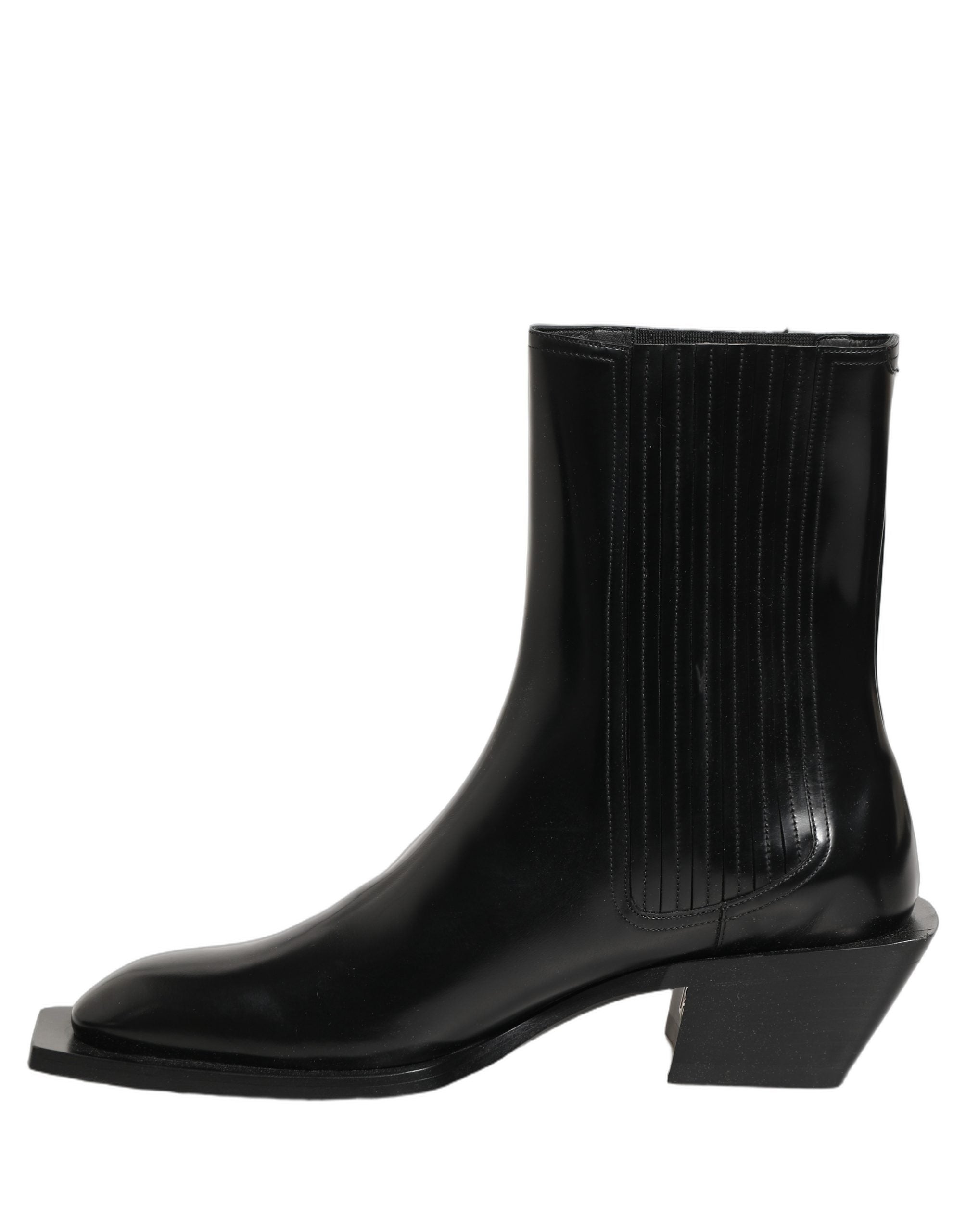 Dolce & Gabbana Black Leather Chelsea Mid Calf Boots Shoes
