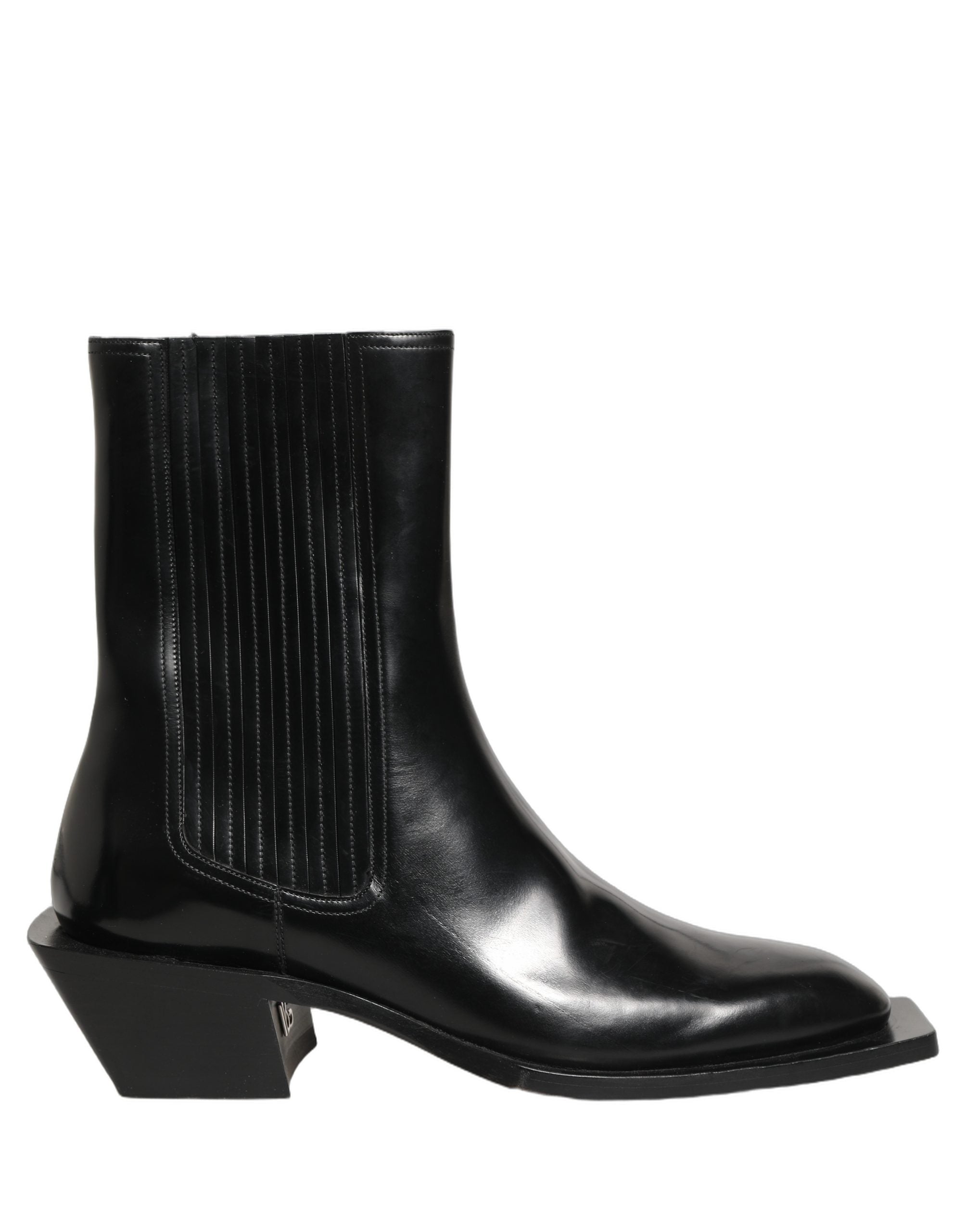 Dolce & Gabbana Black Leather Chelsea Mid Calf Boots Shoes