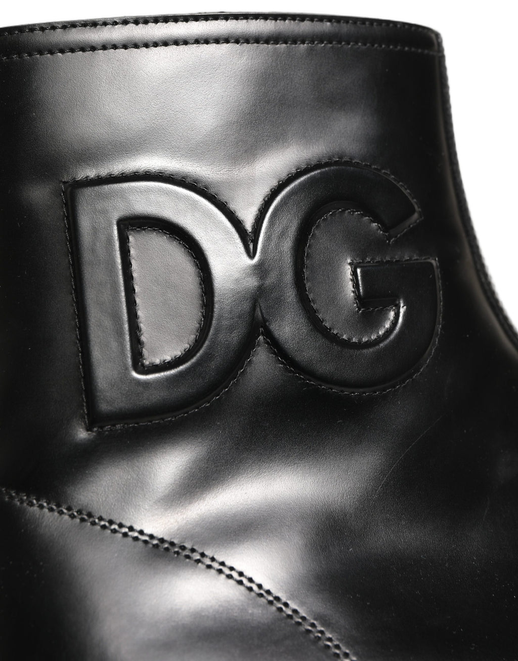 Dolce & Gabbana Black Leather Embossed Logo Ankle Boots Shoes
