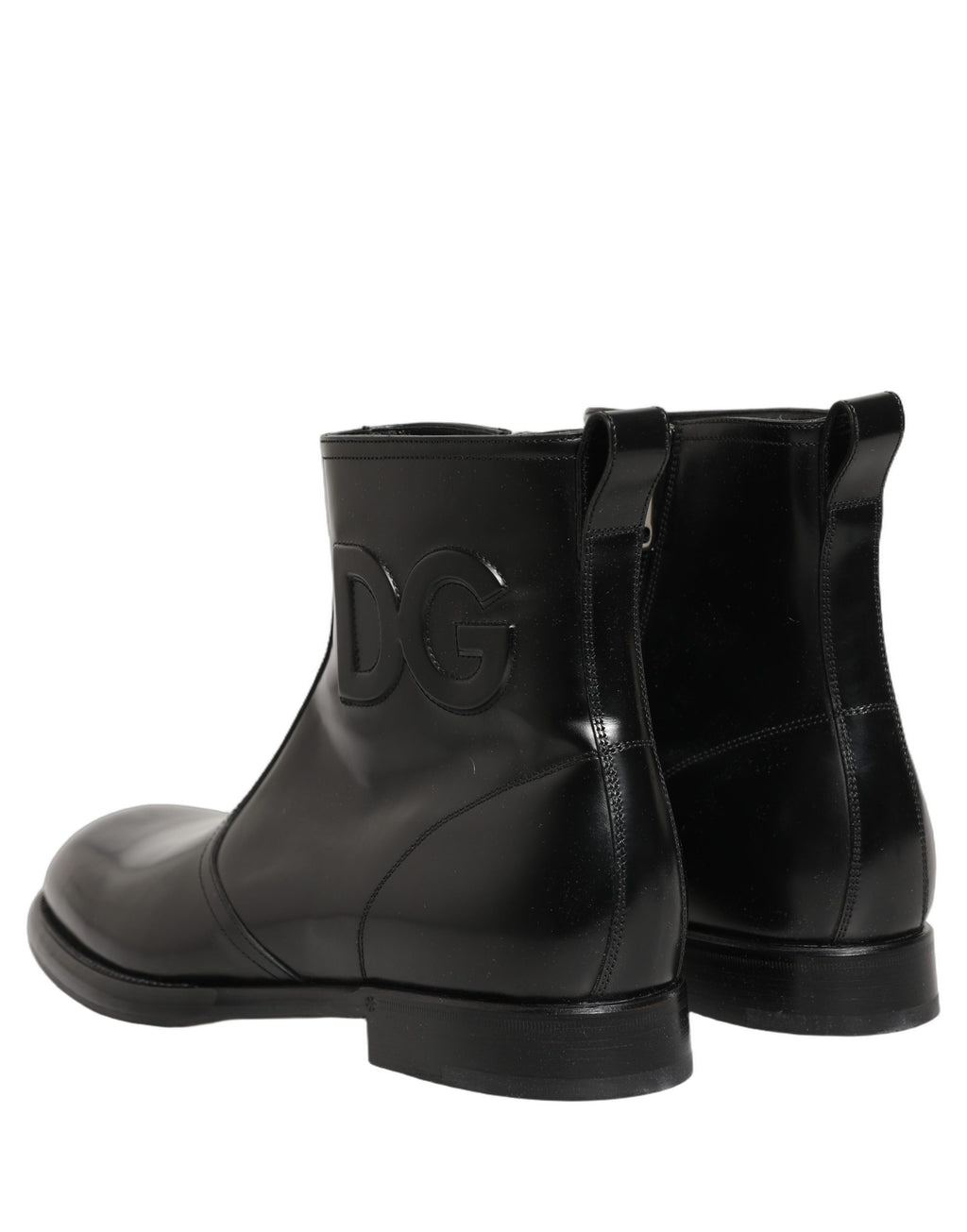 Dolce & Gabbana Black Leather Embossed Logo Ankle Boots Shoes