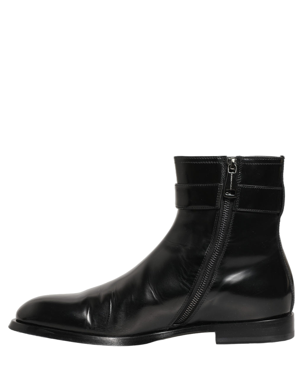 Dolce & Gabbana Black Leather Logo Buckle Mid Calf Boots Shoes