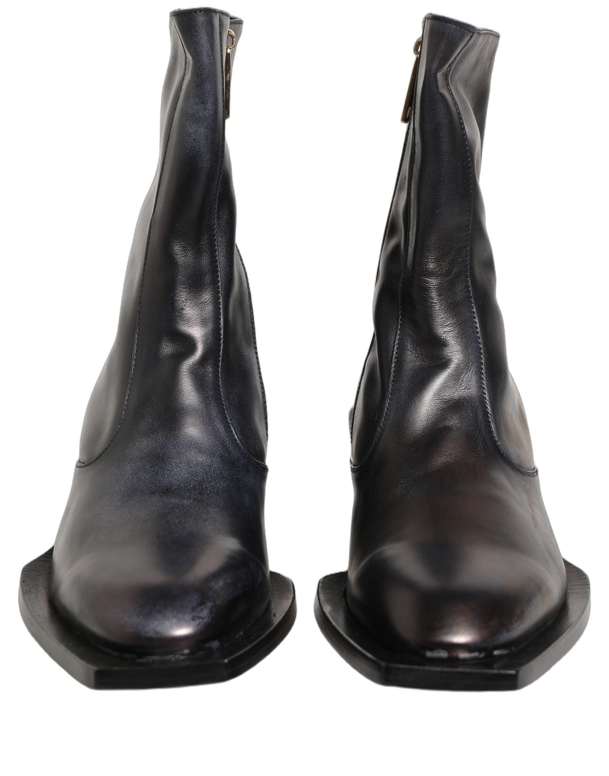 Dolce & Gabbana Black Leather Shiny Tex Mid Calf Boots Shoes