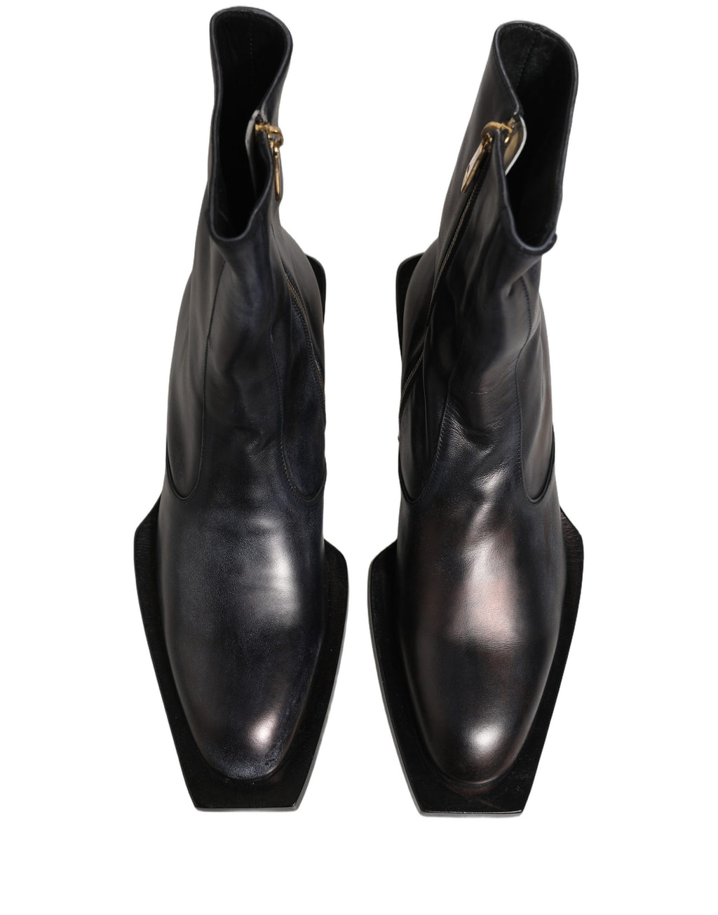 Dolce & Gabbana Black Leather Shiny Tex Mid Calf Boots Shoes