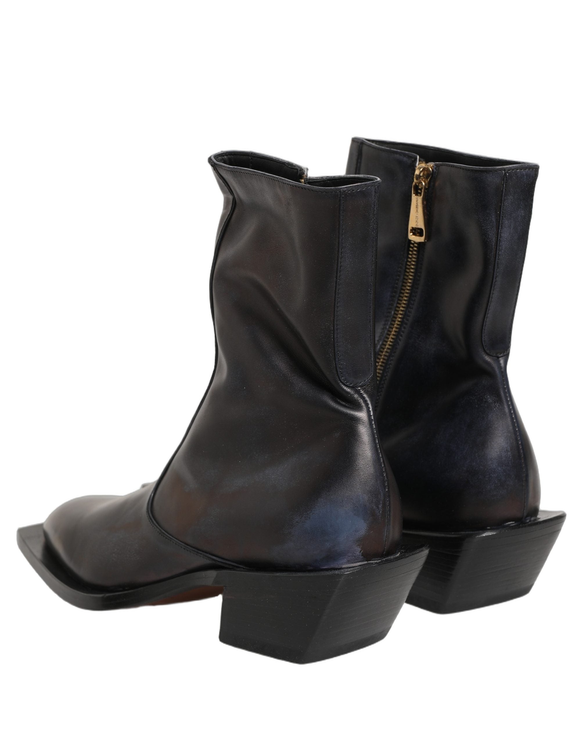 Dolce & Gabbana Black Leather Shiny Tex Mid Calf Boots Shoes