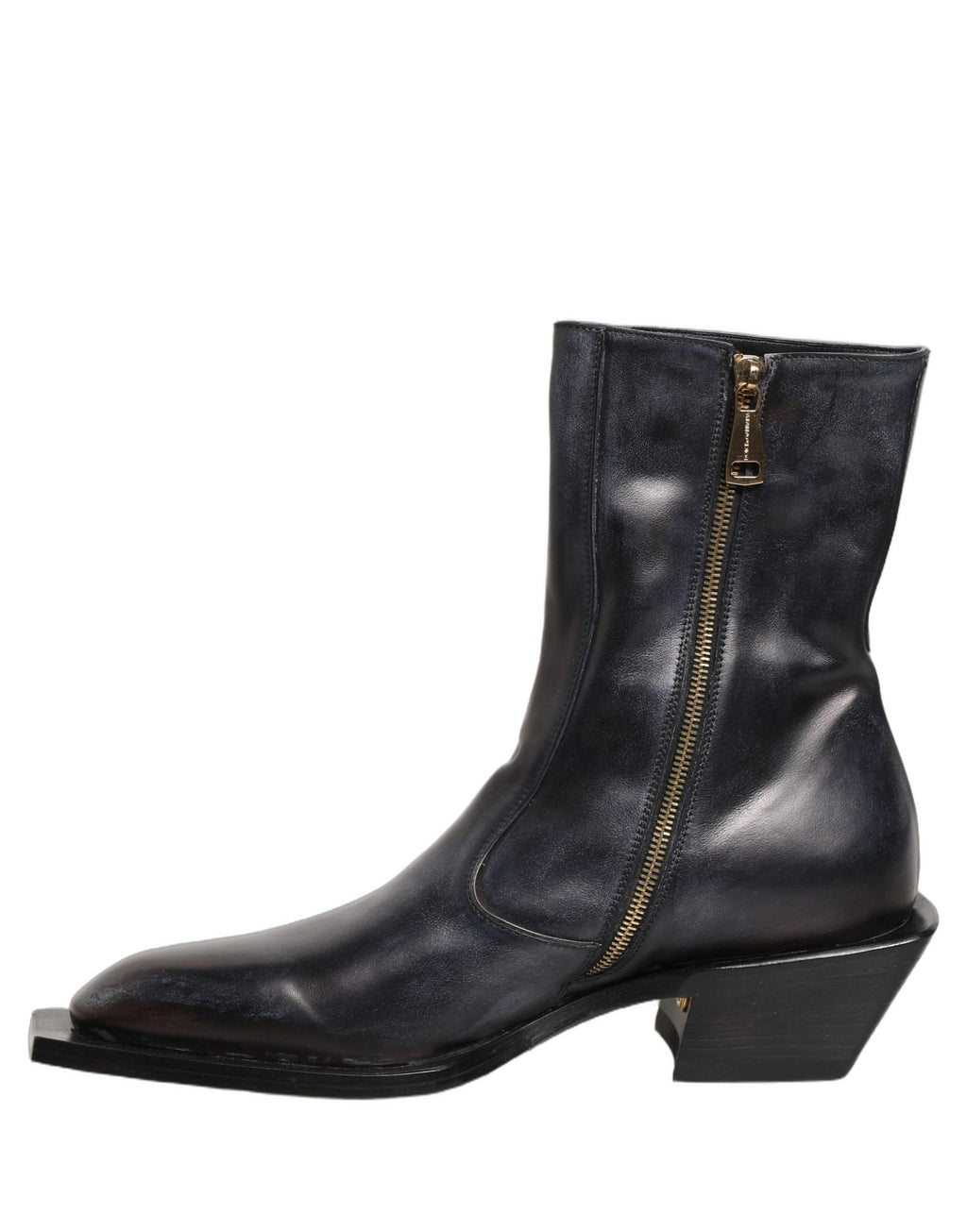 Dolce & Gabbana Black Leather Shiny Tex Mid Calf Boots Shoes