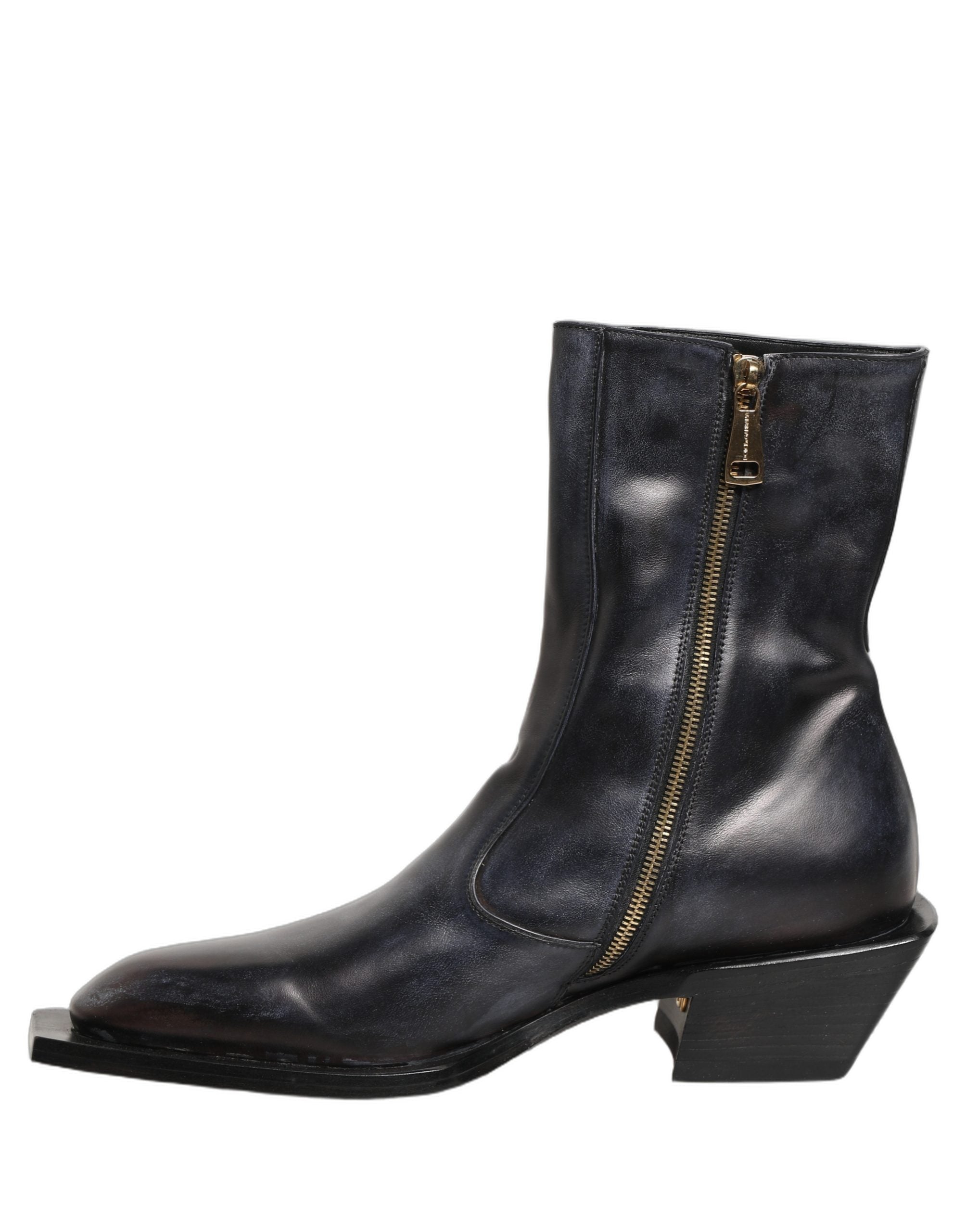 Dolce & Gabbana Black Leather Shiny Tex Mid Calf Boots Shoes