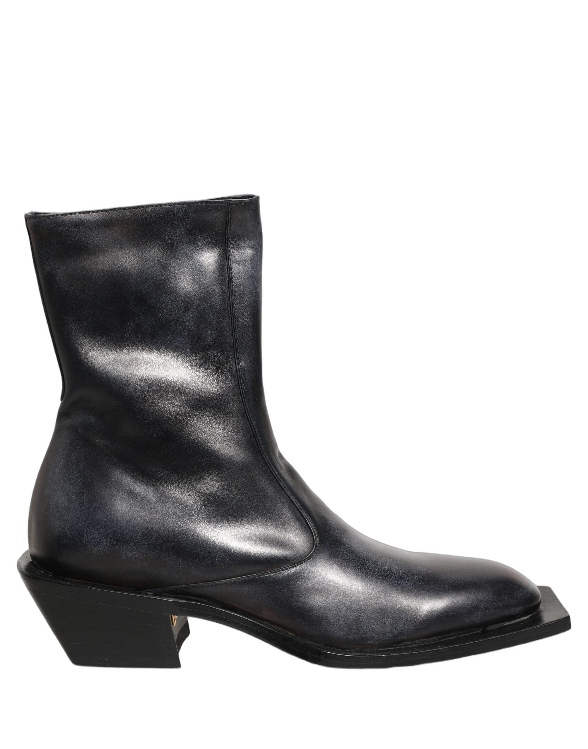 Dolce & Gabbana Black Leather Shiny Tex Mid Calf Boots Shoes
