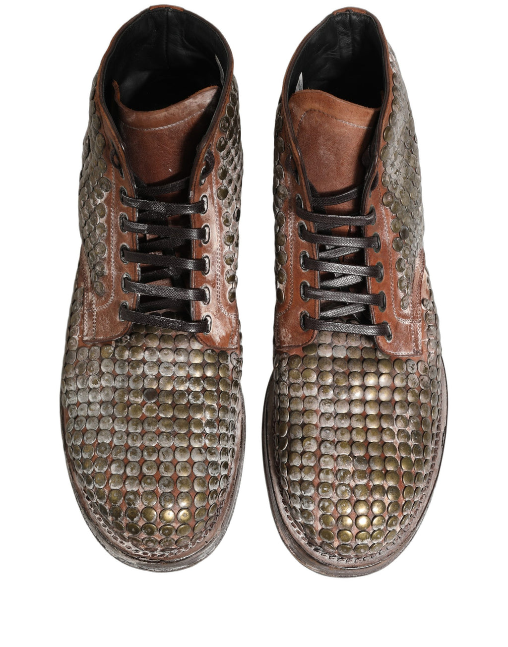 Dolce & Gabbana Brown Leather Runway Studs Ankle Boots Shoes
