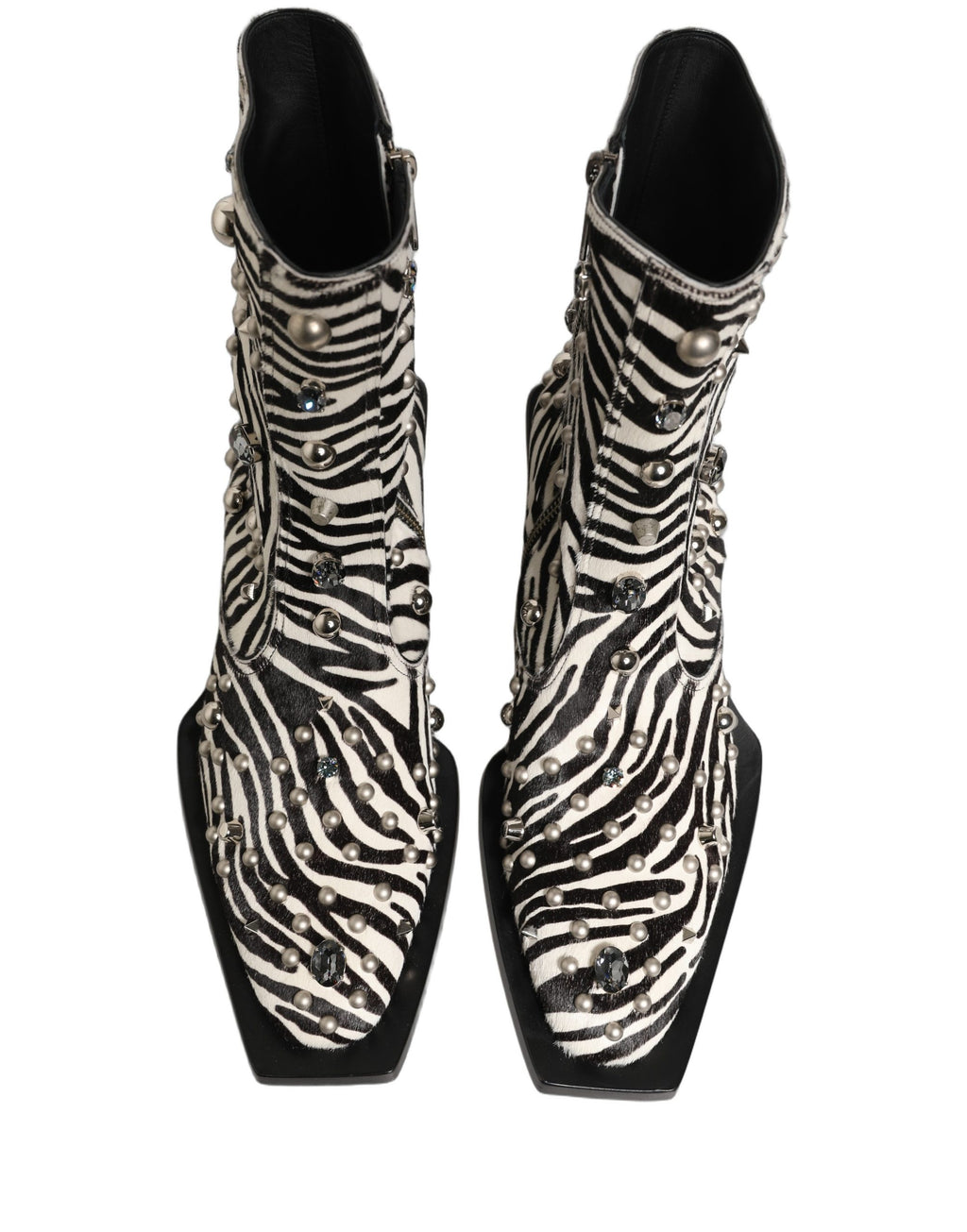 Dolce & Gabbana Black White Zebra Embellished Boots Shoes