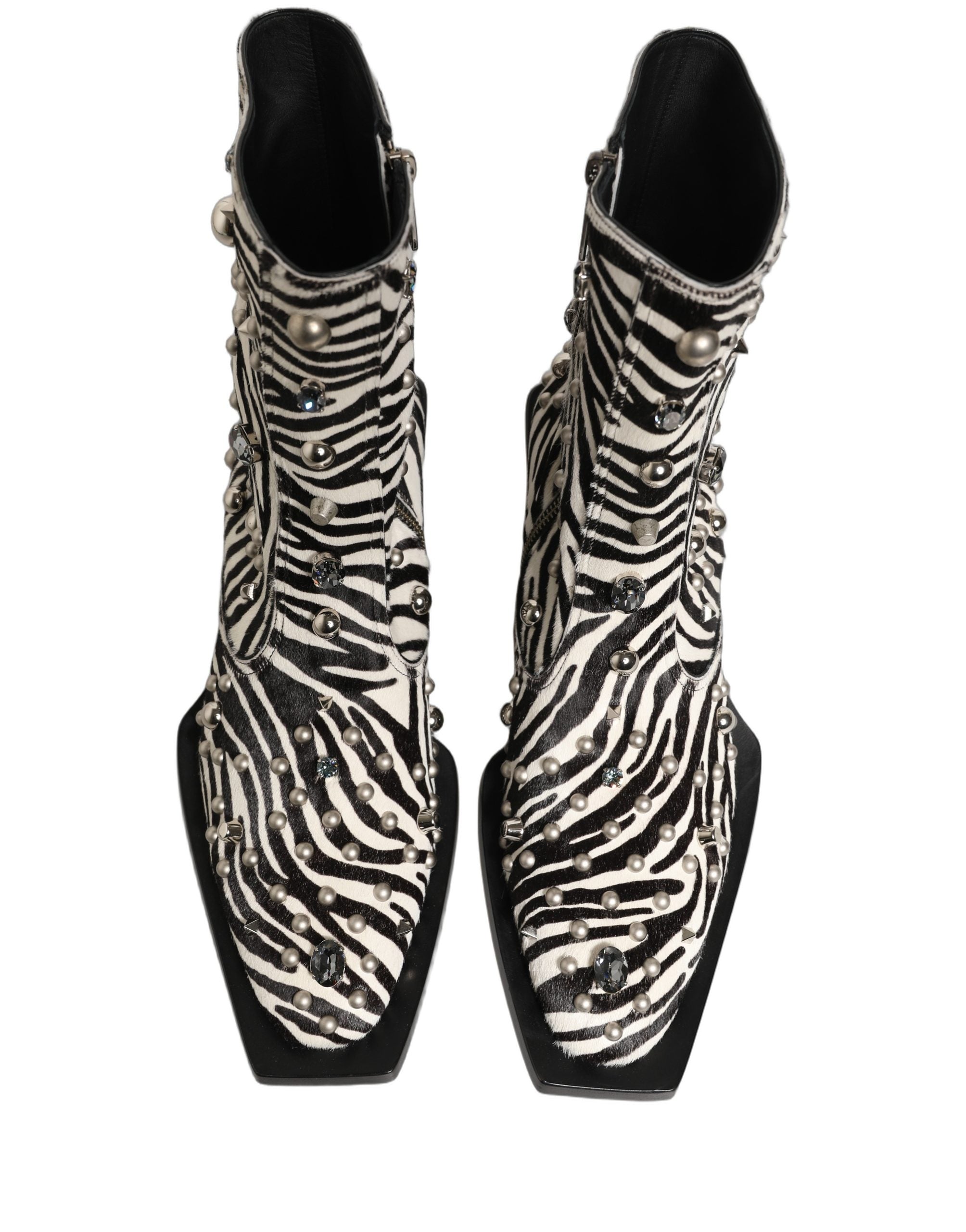 Dolce & Gabbana Black White Zebra Embellished Boots Shoes