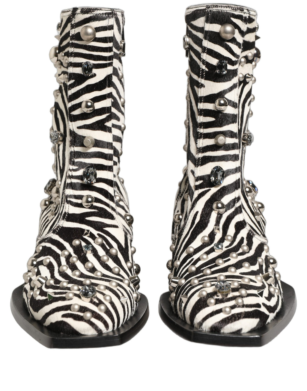 Dolce & Gabbana Black White Zebra Embellished Boots Shoes