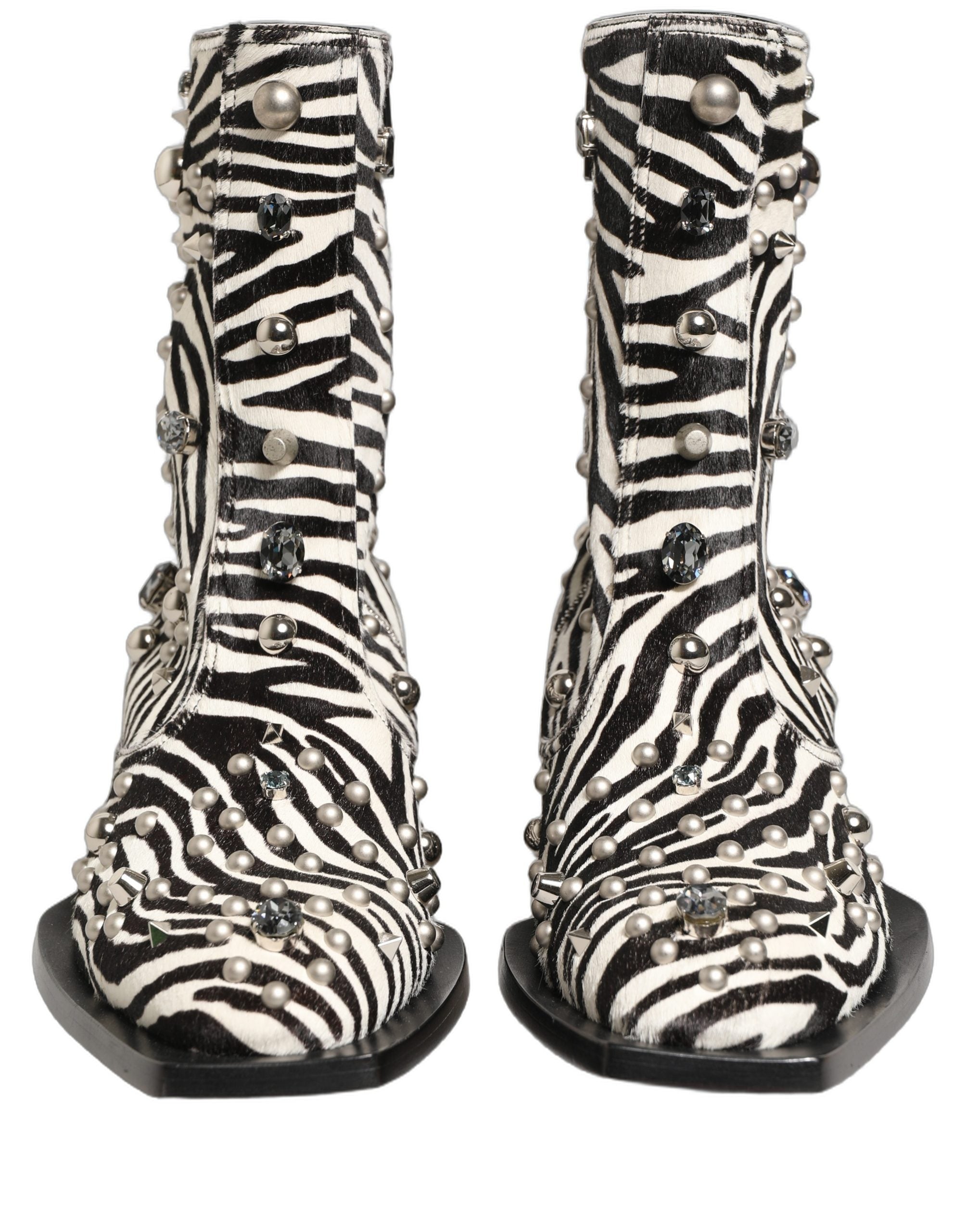 Dolce & Gabbana Black White Zebra Embellished Boots Shoes