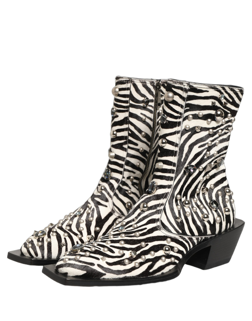 Dolce & Gabbana Black White Zebra Embellished Boots Shoes