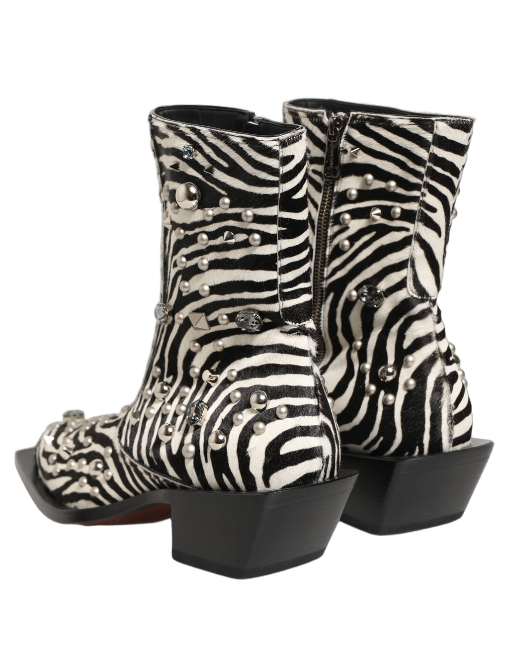 Dolce & Gabbana Black White Zebra Embellished Boots Shoes