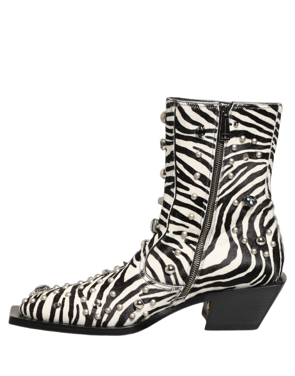 Dolce & Gabbana Black White Zebra Embellished Boots Shoes