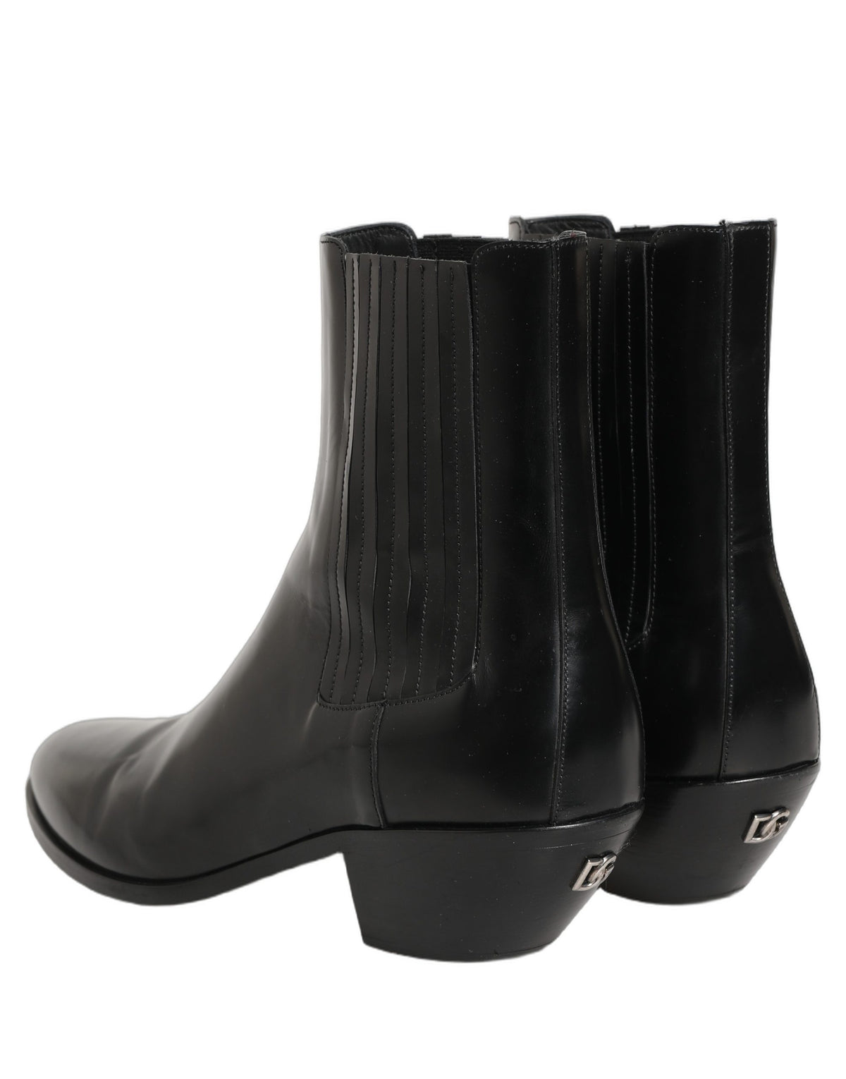 Dolce & Gabbana Black Leather Chelsea Mid Calf Boots Shoes