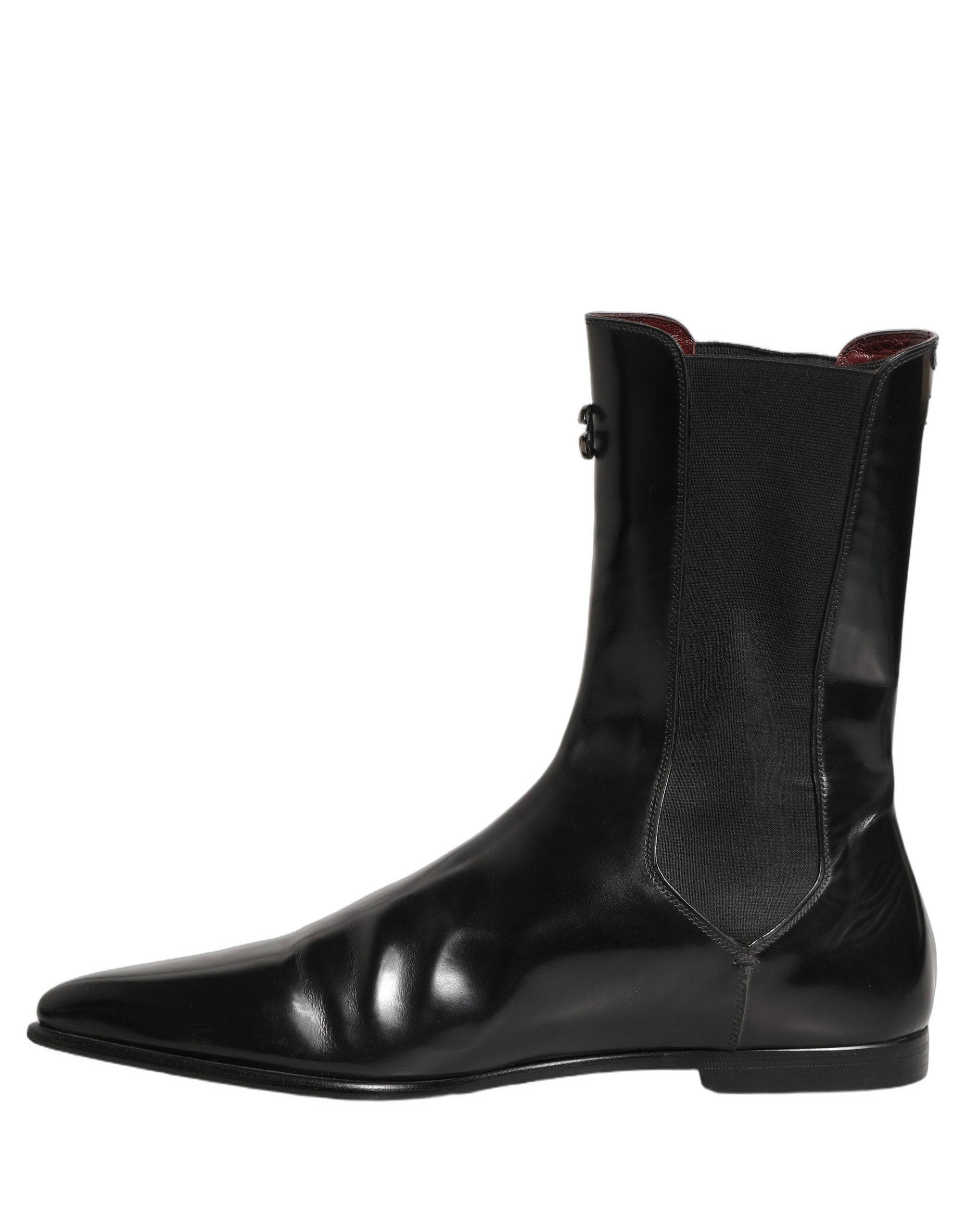 Dolce & Gabbana Black Leather Chelsea Mid Calf Boots Shoes