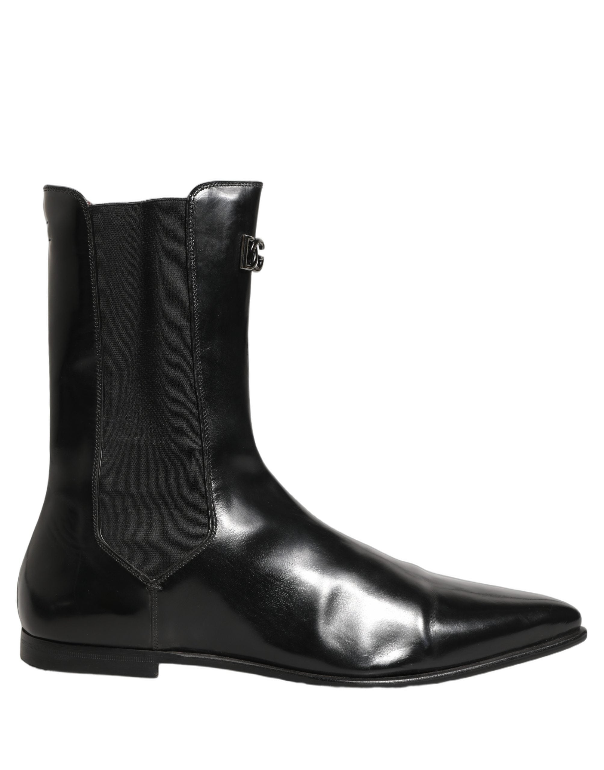 Dolce & Gabbana Black Leather Chelsea Mid Calf Boots Shoes