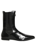 Dolce & Gabbana Black Leather Chelsea Mid Calf Boots Shoes