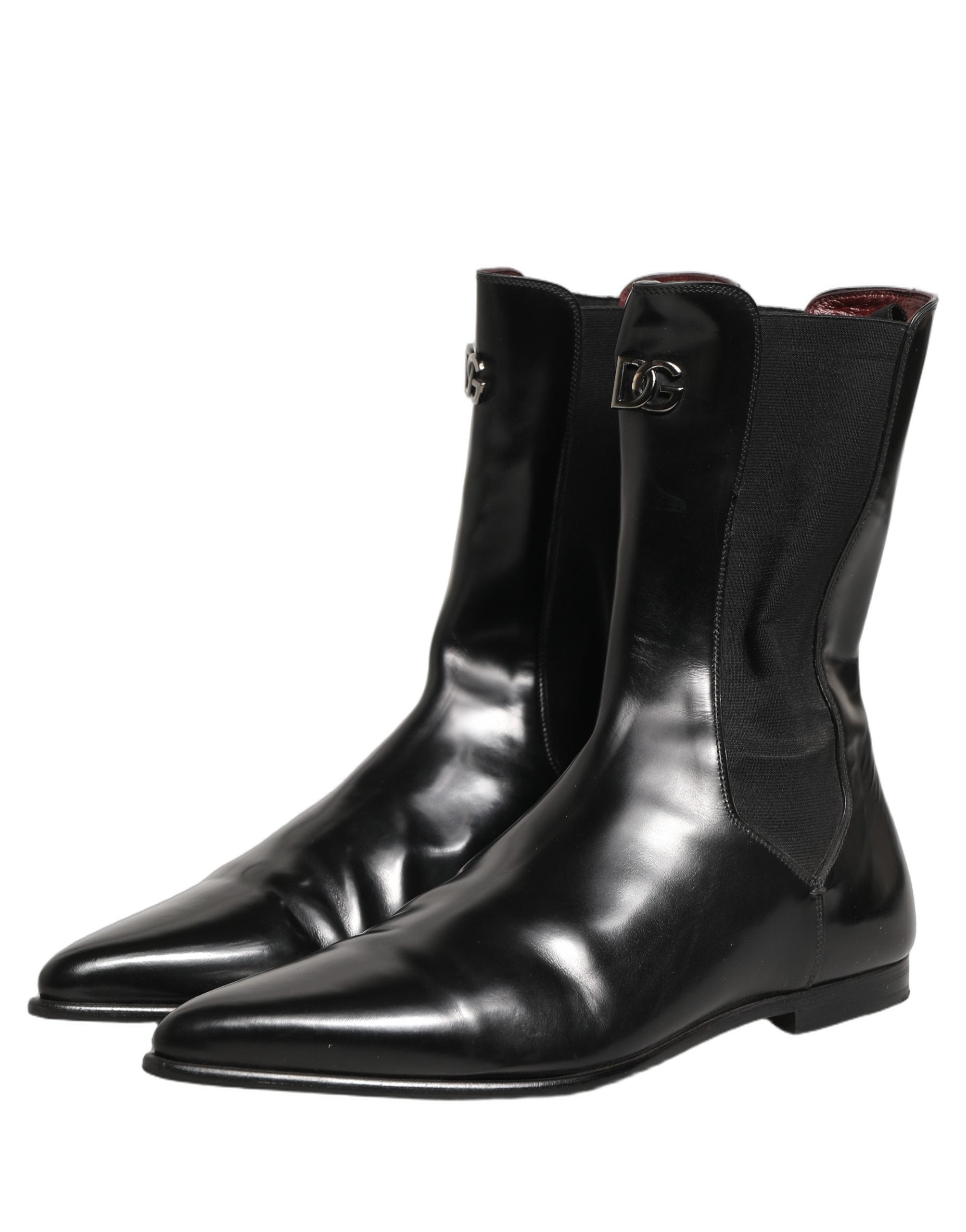 Dolce & Gabbana Black Leather Chelsea Mid Calf Boots Shoes