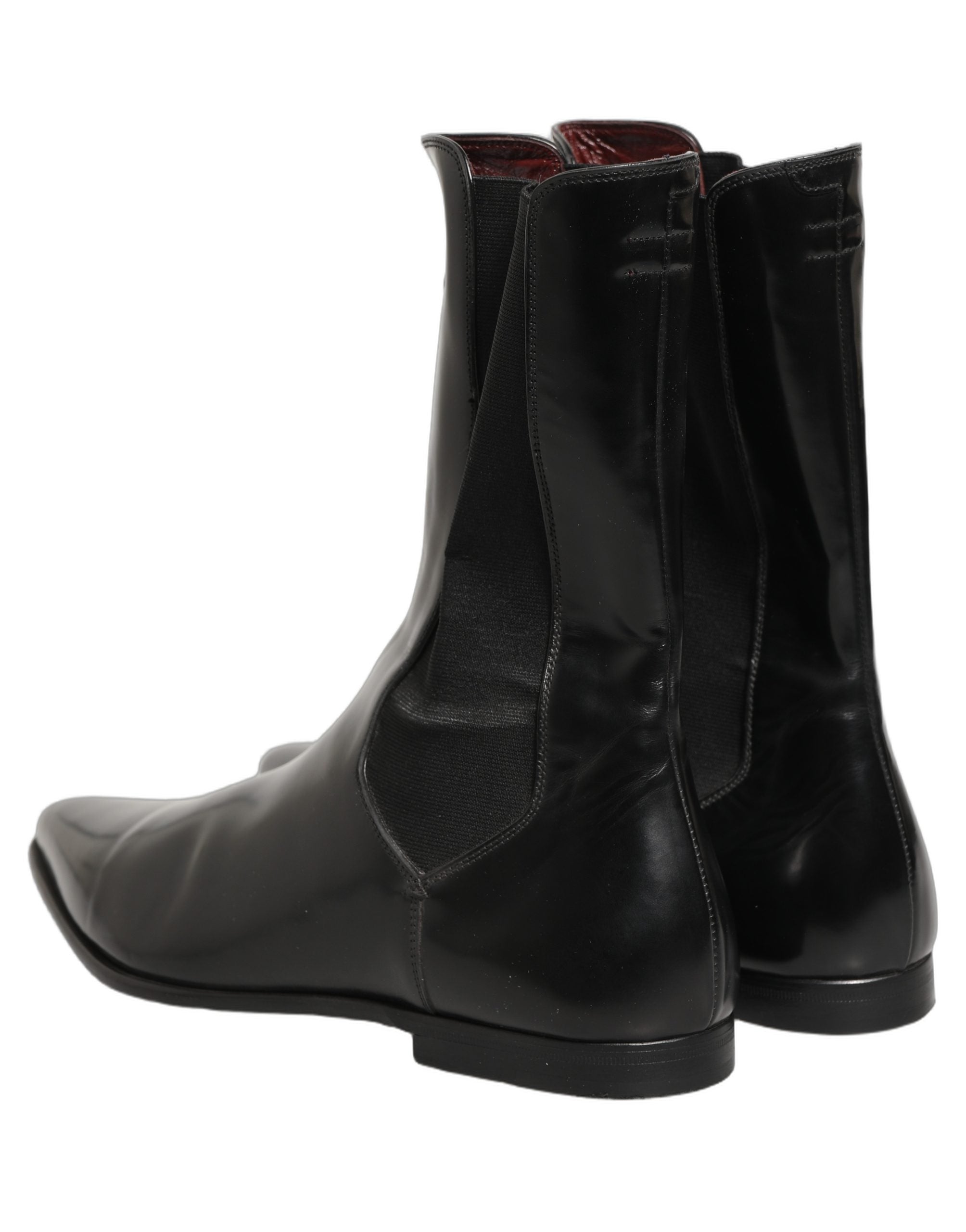 Dolce & Gabbana Black Leather Chelsea Mid Calf Boots Shoes