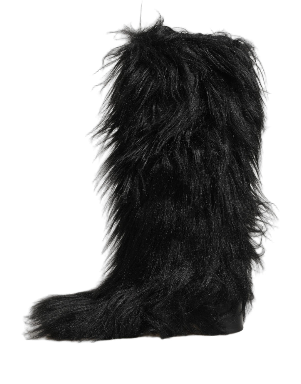 Dolce & Gabbana Black Faux Fur Mid Calf Winter Boots Shoes