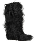 Dolce & Gabbana Black Faux Fur Mid Calf Winter Boots Shoes
