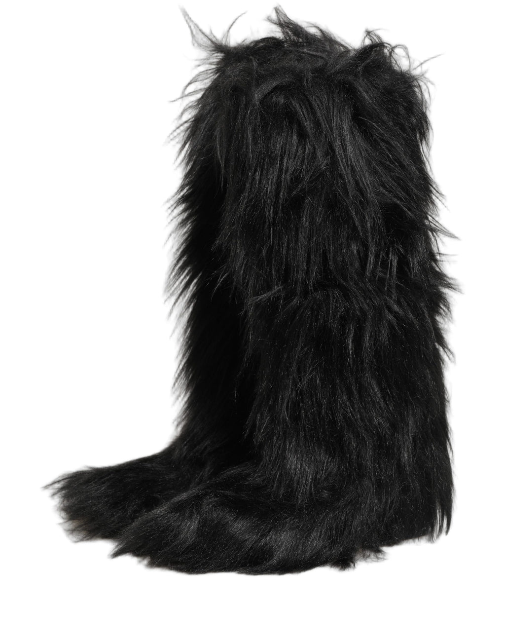 Dolce & Gabbana Black Faux Fur Mid Calf Winter Boots Shoes