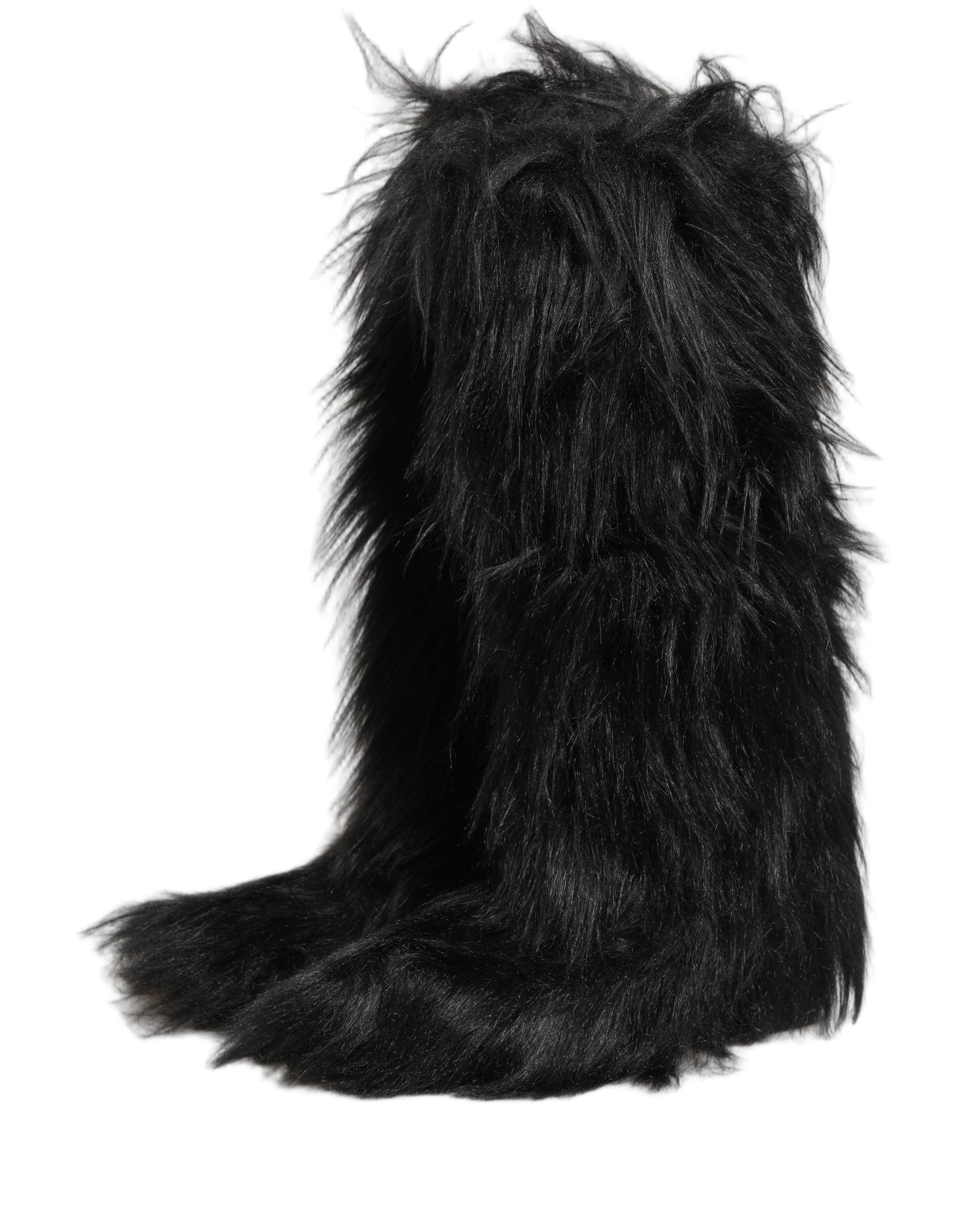 Dolce & Gabbana Black Faux Fur Mid Calf Winter Boots Shoes