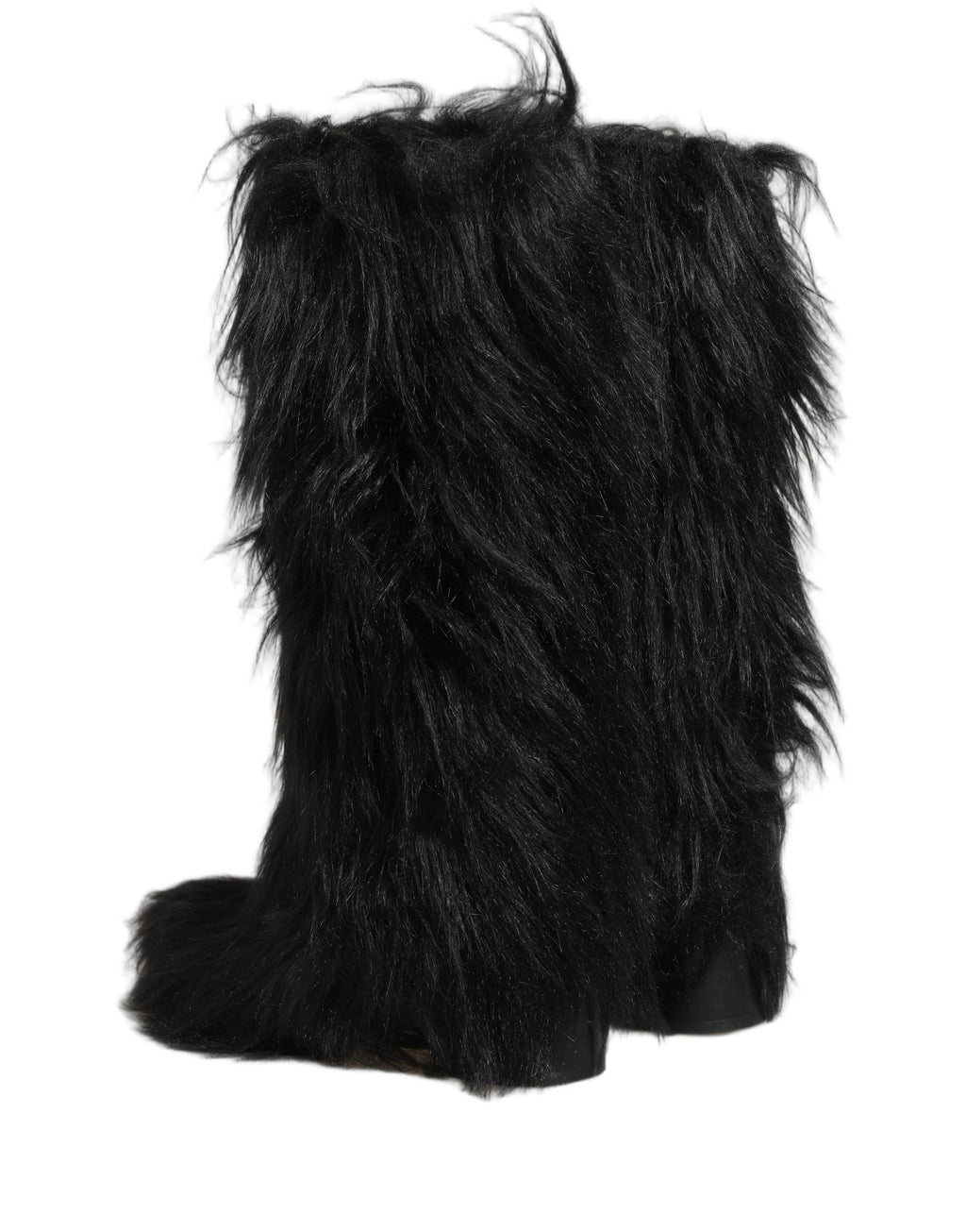 Dolce & Gabbana Black Faux Fur Mid Calf Winter Boots Shoes