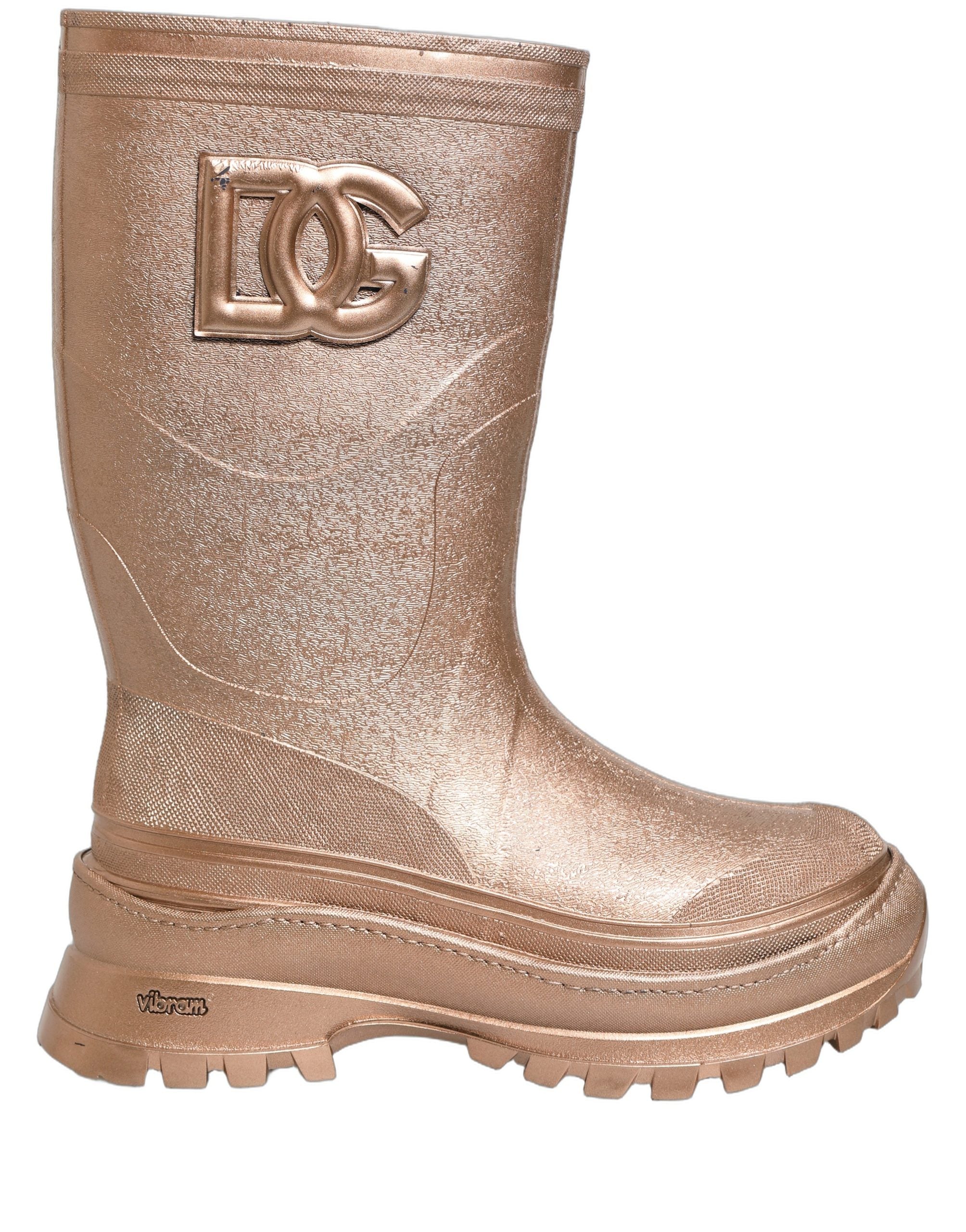 Dolce & Gabbana Rose Gold PVC Pull On Rain Boots Men Shoes