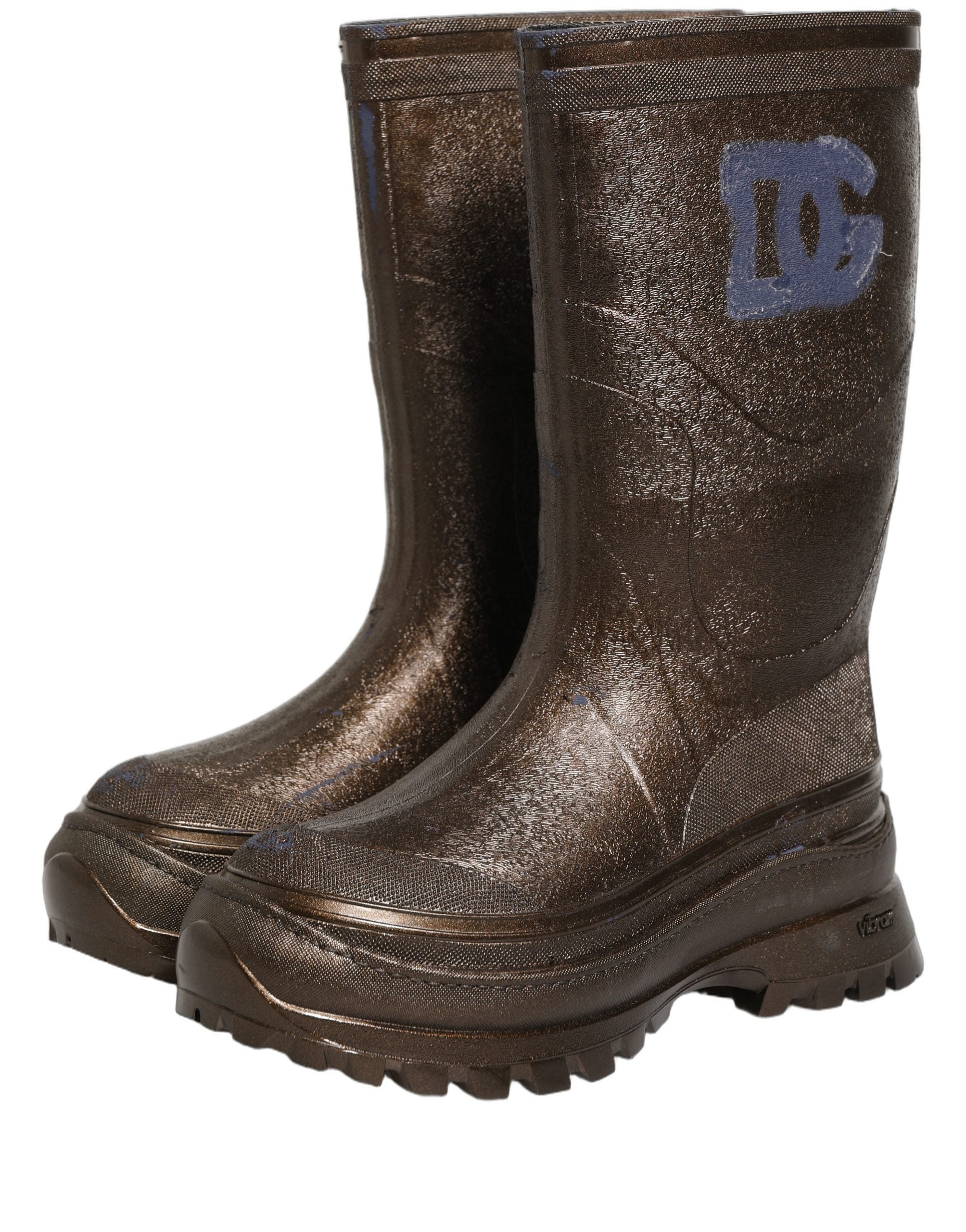 Dolce & Gabbana Bronze PVC Pull On Rain Boots Men Shoes