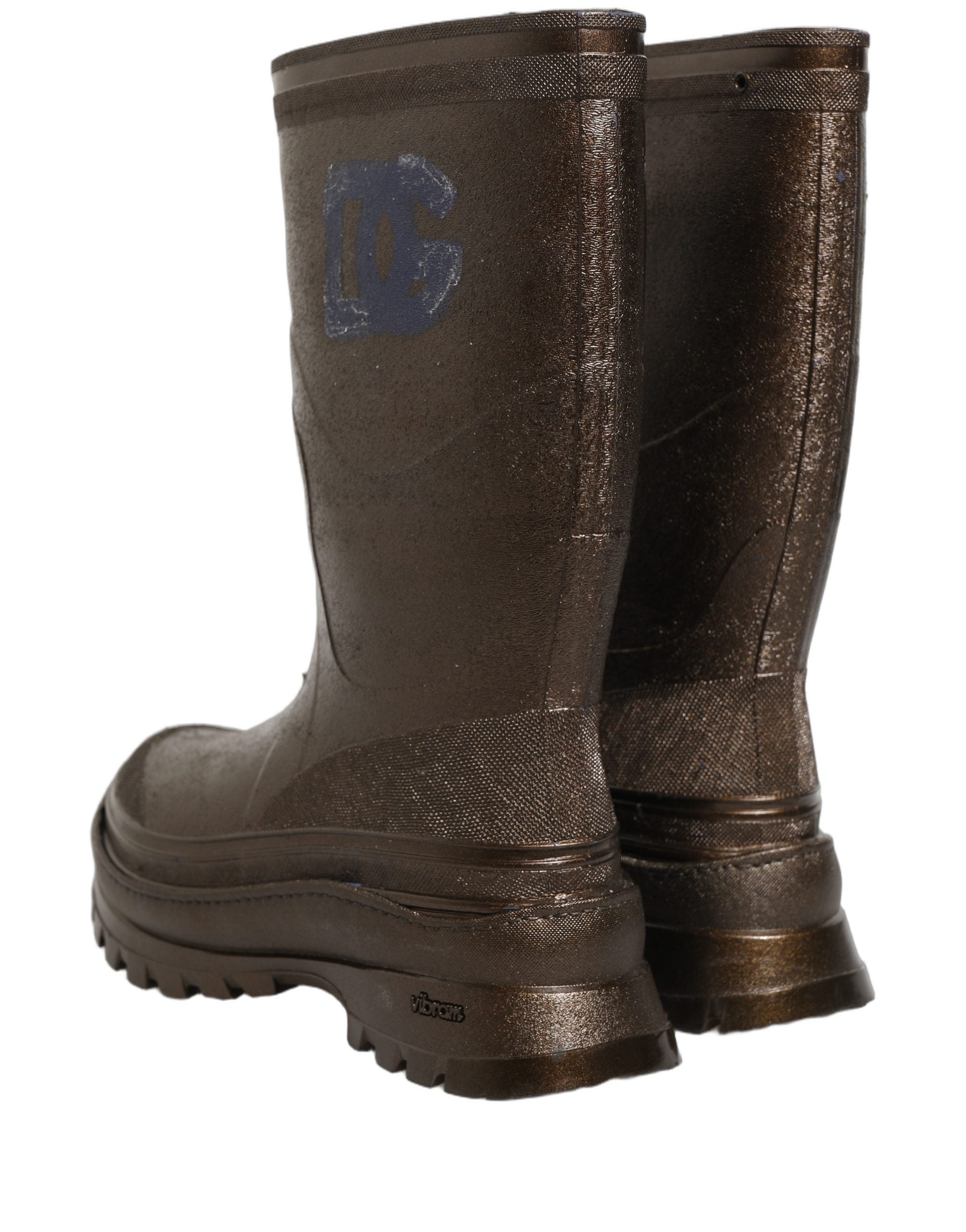 Dolce & Gabbana Bronze PVC Pull On Rain Boots Men Shoes