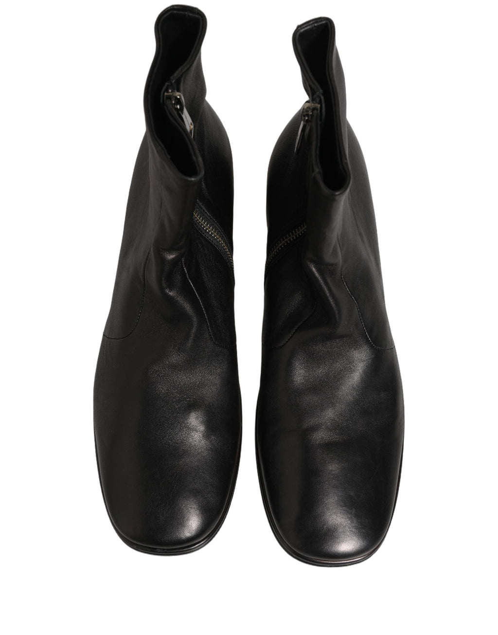 Dolce & Gabbana Black Leather Logo Short Ankle Boots Shoes