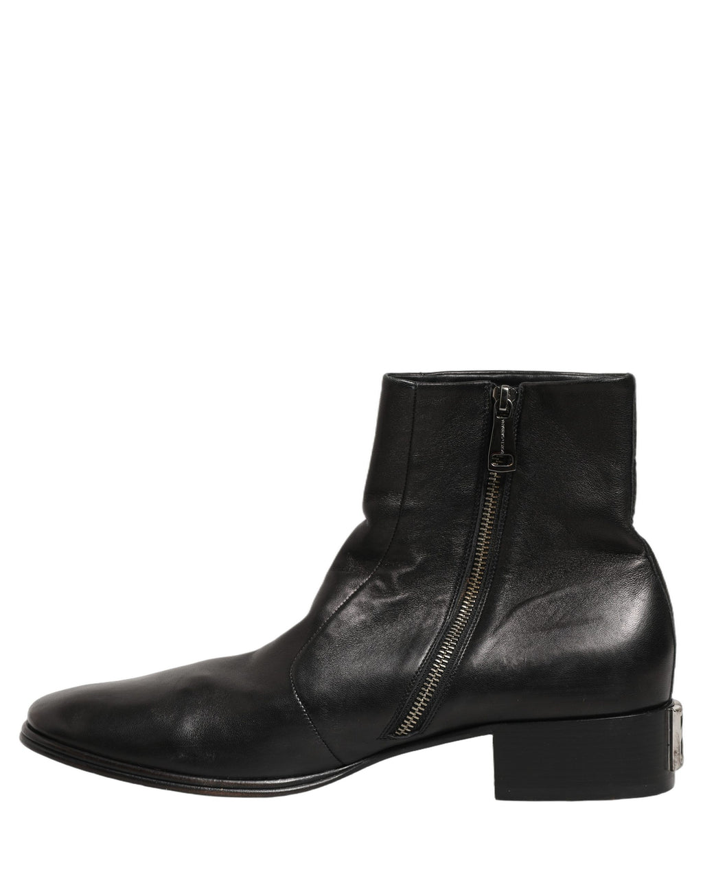 Dolce & Gabbana Black Leather Logo Short Ankle Boots Shoes