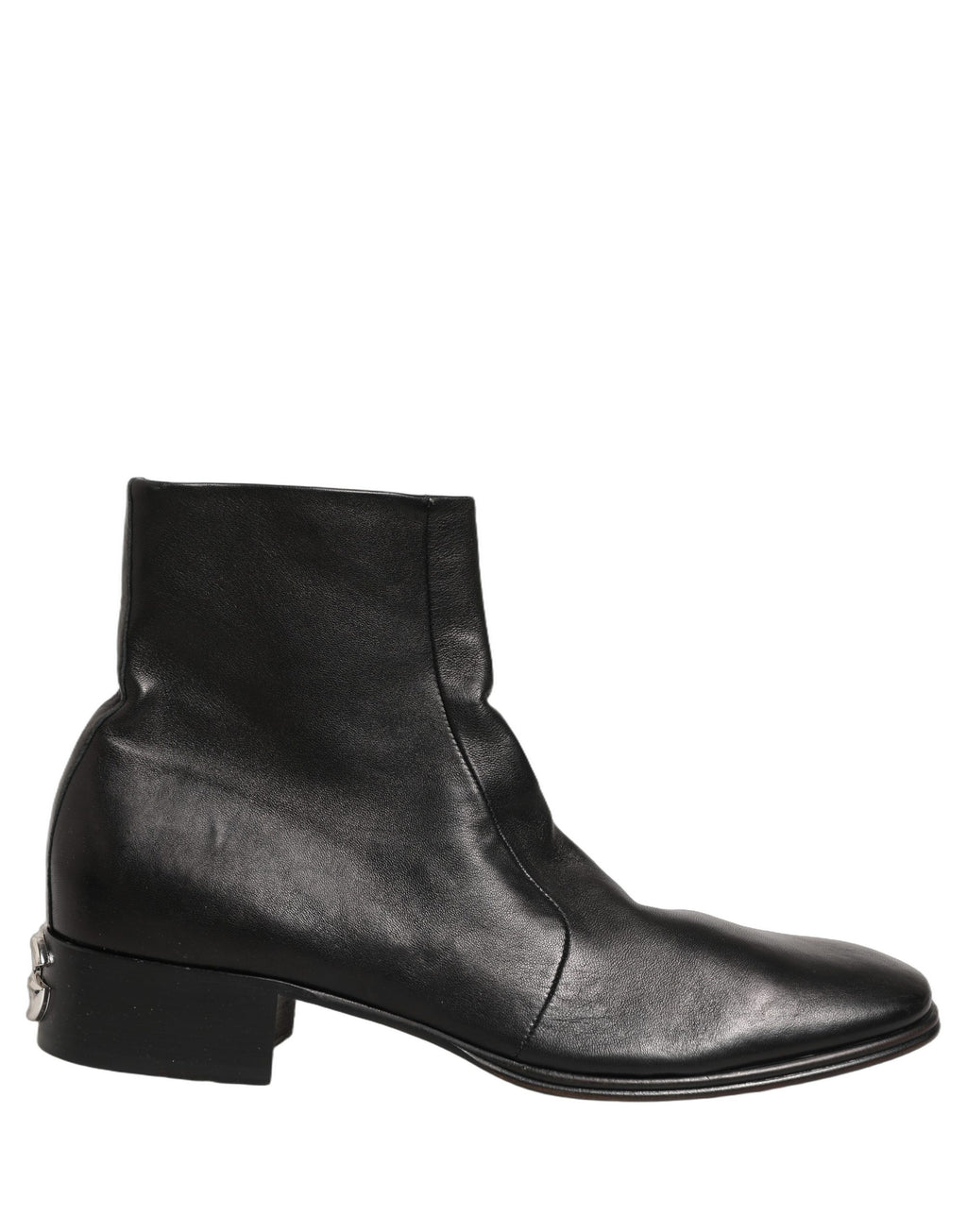 Dolce & Gabbana Black Leather Logo Short Ankle Boots Shoes