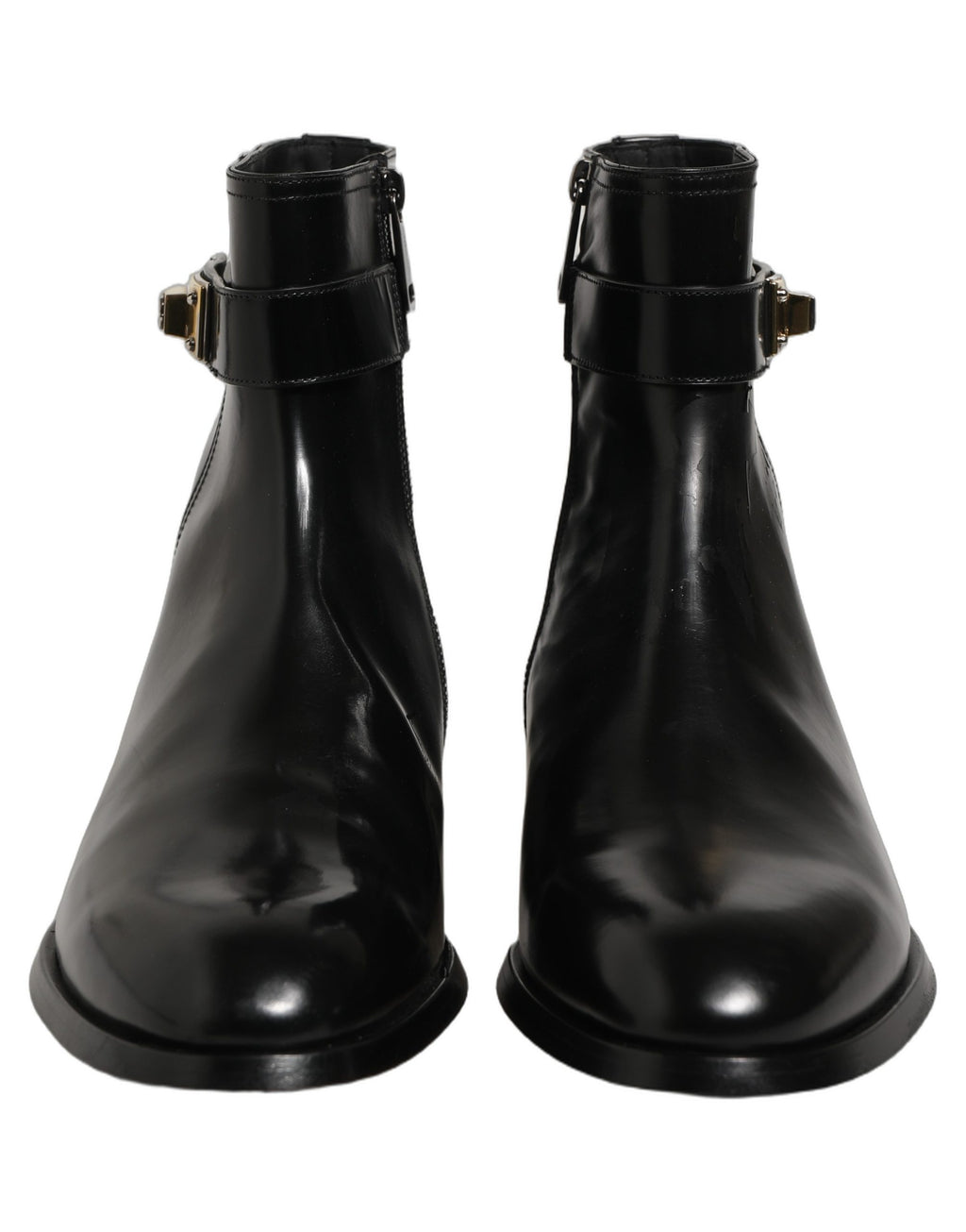 Dolce & Gabbana Black Leather Logo Buckle Mid Calf Boots Shoes