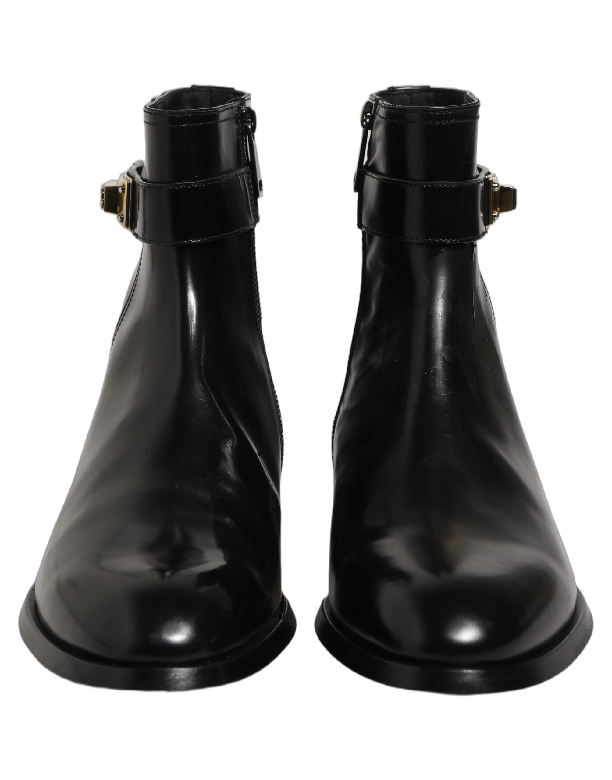 Dolce & Gabbana Black Leather Logo Buckle Mid Calf Boots Shoes