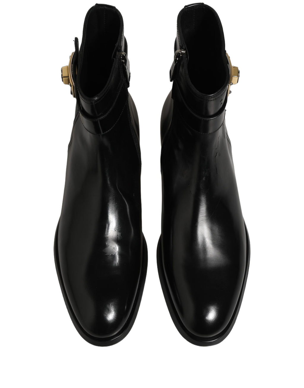 Dolce & Gabbana Black Leather Logo Buckle Mid Calf Boots Shoes
