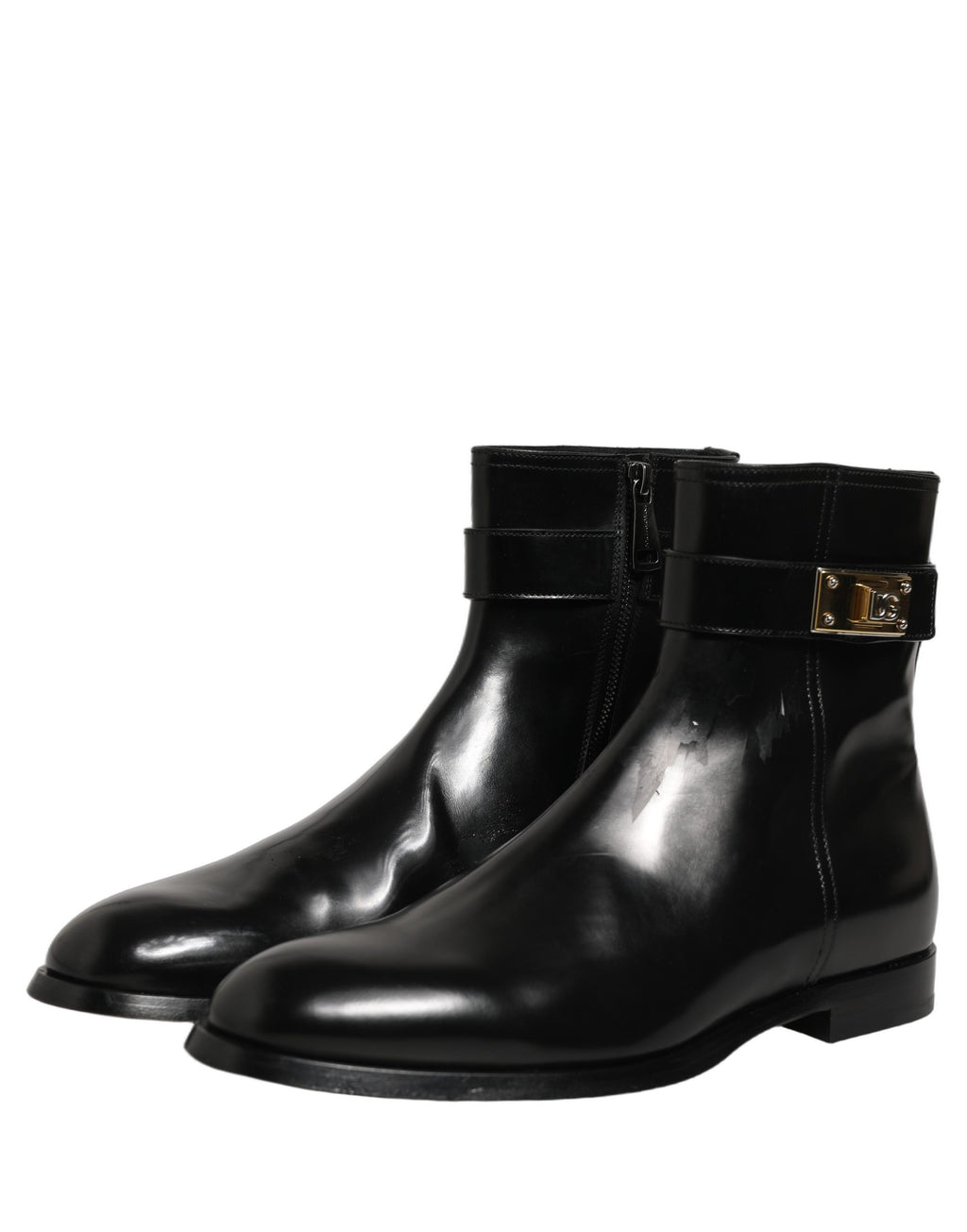 Dolce & Gabbana Black Leather Logo Buckle Mid Calf Boots Shoes